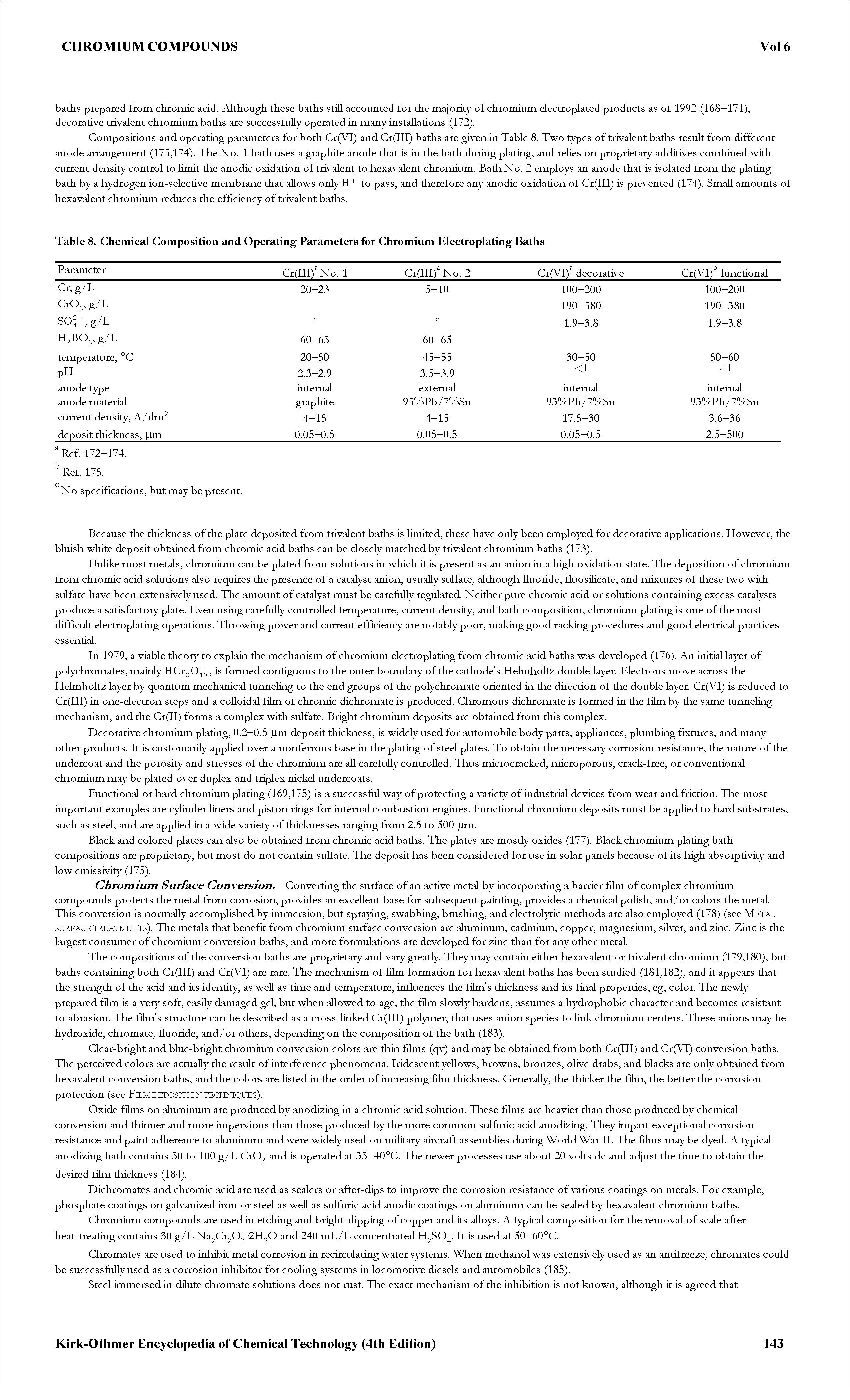 Table 8. Chemical Composition and Operating Parameters for Chromium Electroplating Baths...