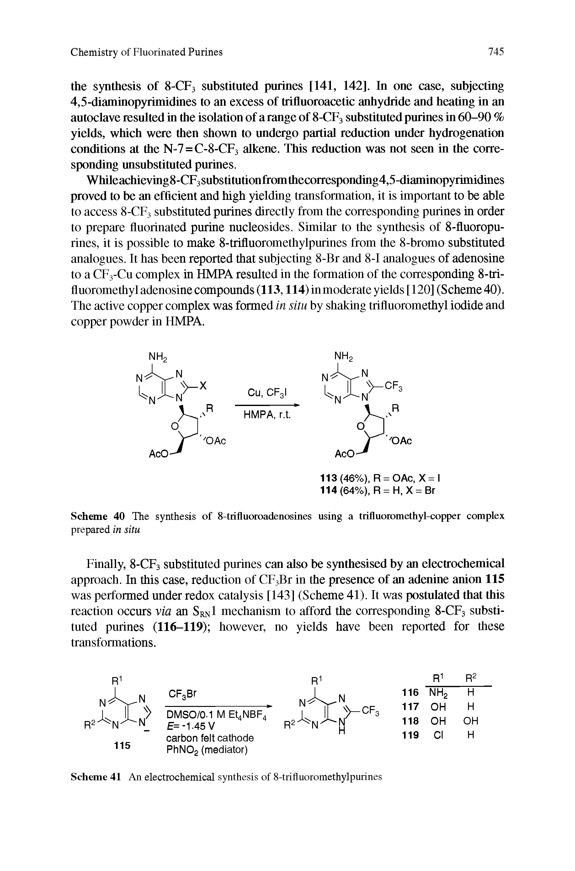 Scheme 40 The synthesis of 8-trifluoroadenosines using a trifluoromethyl-copper complex...