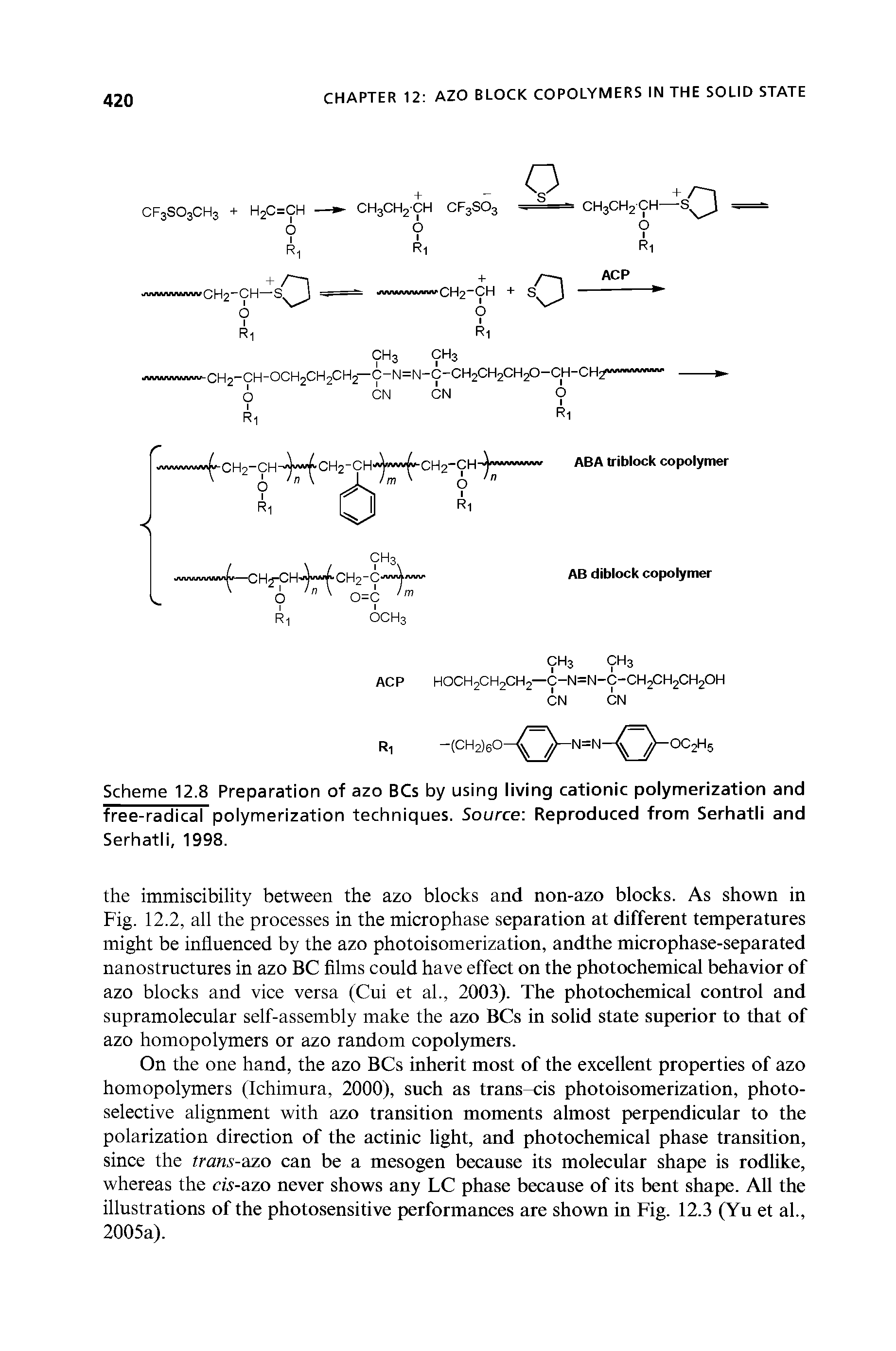 Scheme 12.8 Preparation of azo BCs by using living cationic polymerization and free-radical polymerization techniques. Source Reproduced from Serhatli and Serhatli, 1998.
