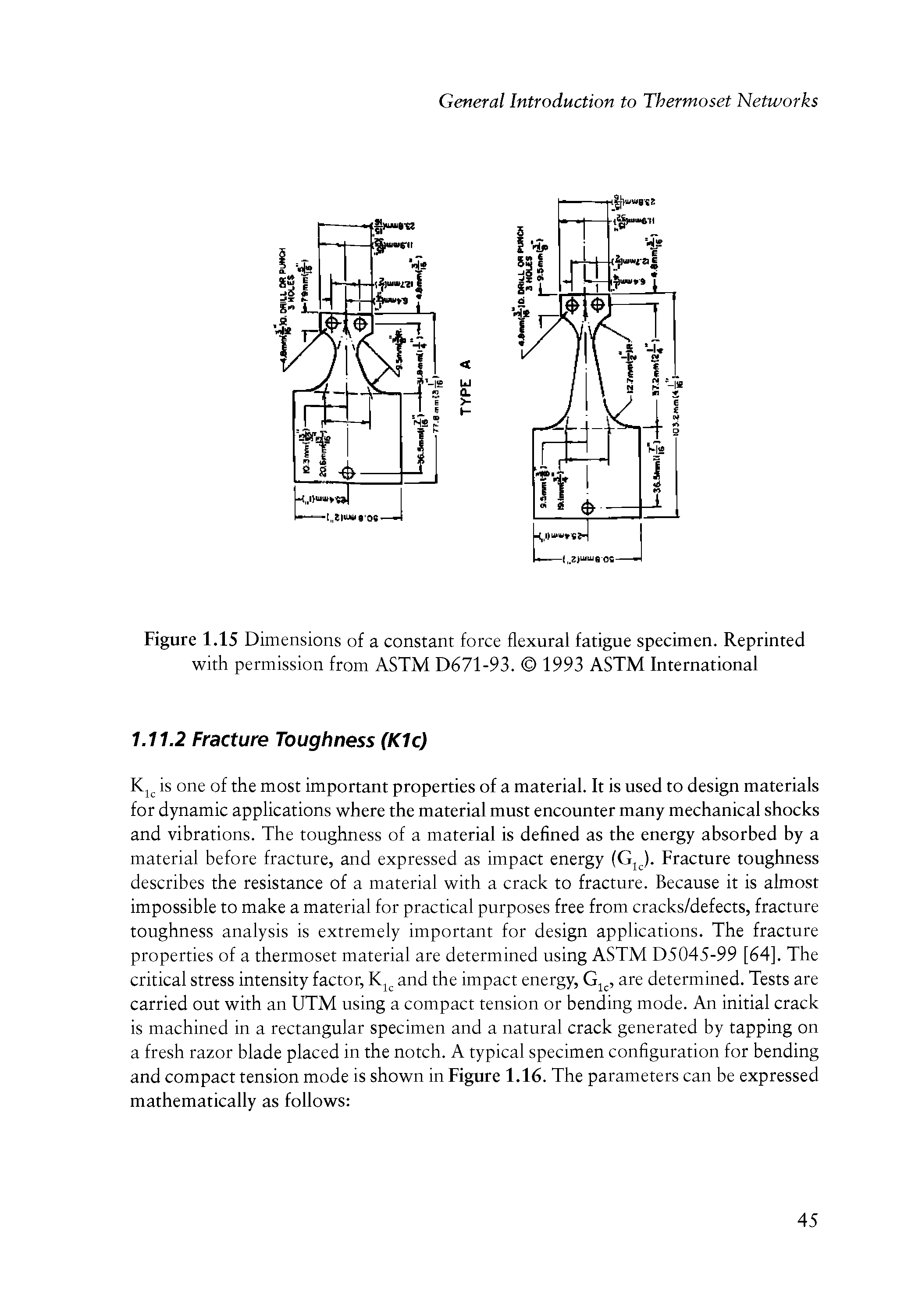 Figure 1.15 Dimensions of a constant force flexural fatigue specimen. Reprinted with permission from ASTM D671-93. 1993 ASTM International...