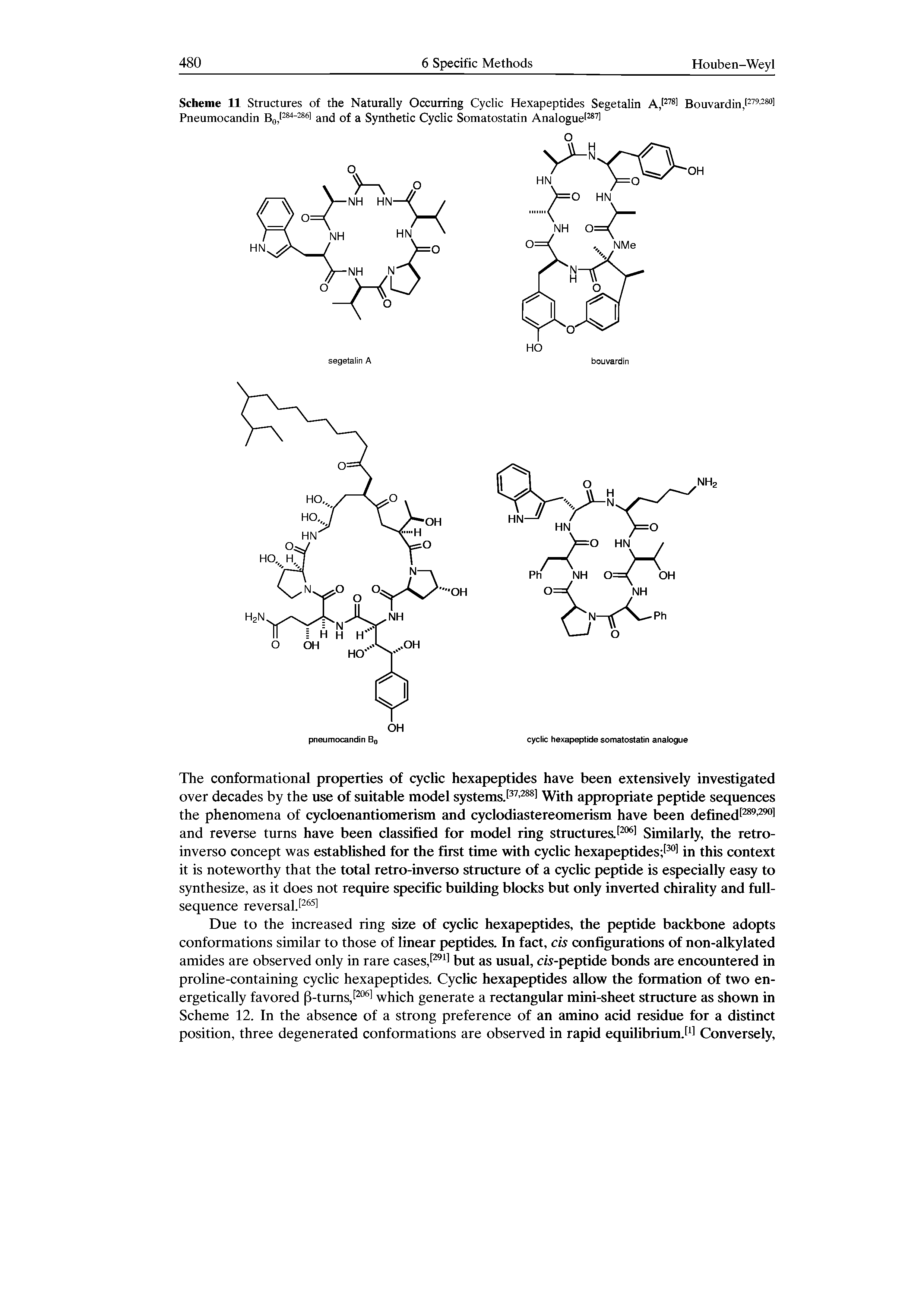Scheme 11 Structures of the Naturally Occurring Cyclic Hexapeptides Segetalin A, 2781 Bouvardin, 279-2801 Pneumocandin b, 284-2861 and of a Synthetic Cyclic Somatostatin Analogue 2871...
