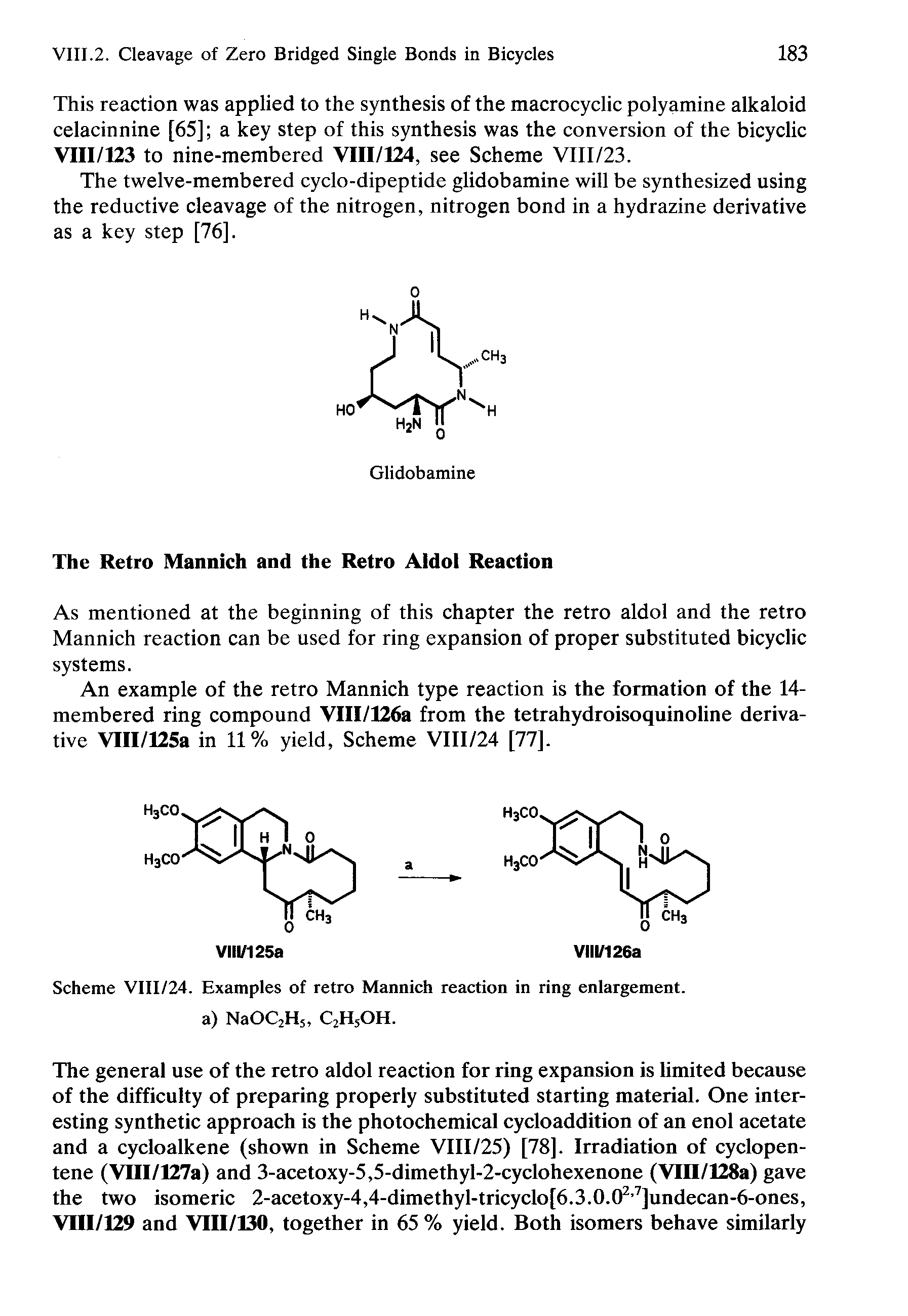 Scheme VIII/24. Examples of retro Mannich reaction in ring enlargement, a) NaOC2H5, C2H5OH.