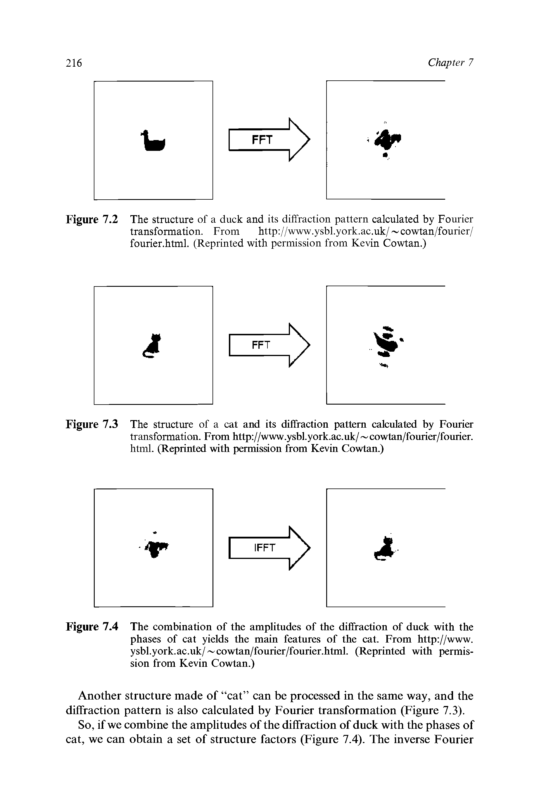 Figure 7.2 The structure of a duck and its diffraction pattern calculated by Fourier transformation. From http //www.ysbl.york.ac.uk/ cowtan/fourier/ fourier.html. (Reprinted with permission from Kevin Cowtan.)...