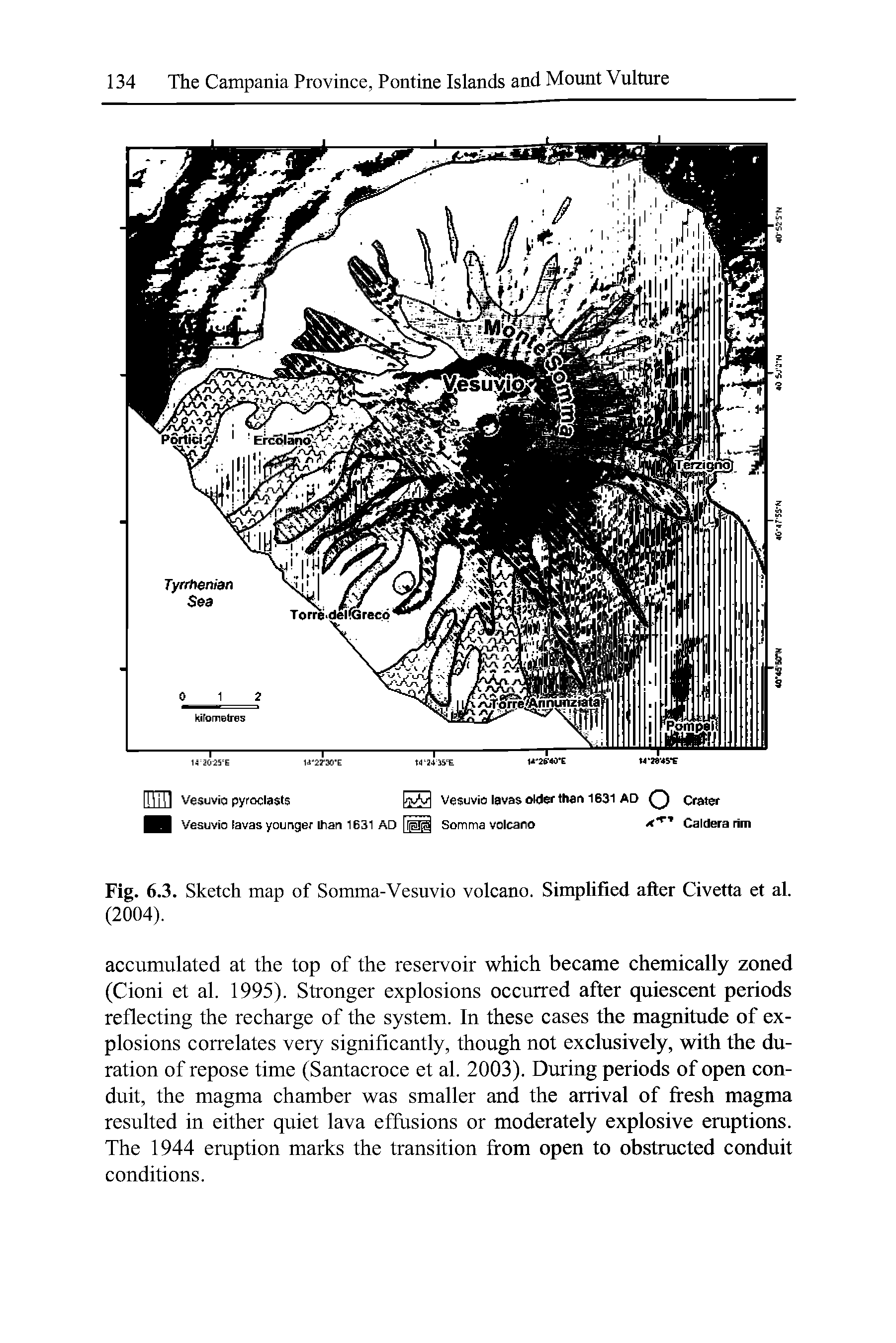 Fig. 6.3. Sketch map of Somma-Vesuvio volcano. Simplified after Civetta et al. (2004).
