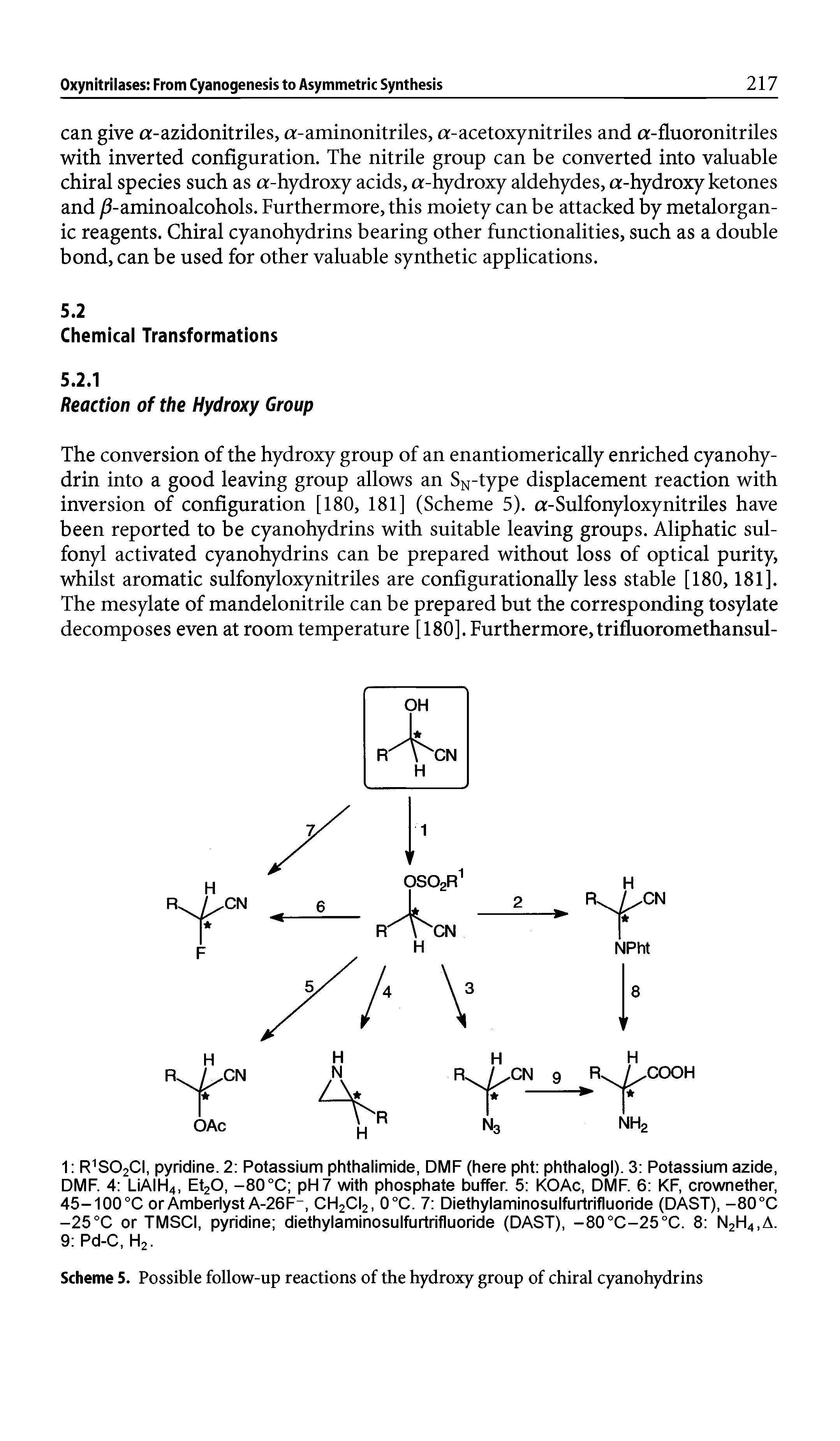 Scheme 5. Possible follow-up reactions of the hydroxy group of chiral cyanohydrins...