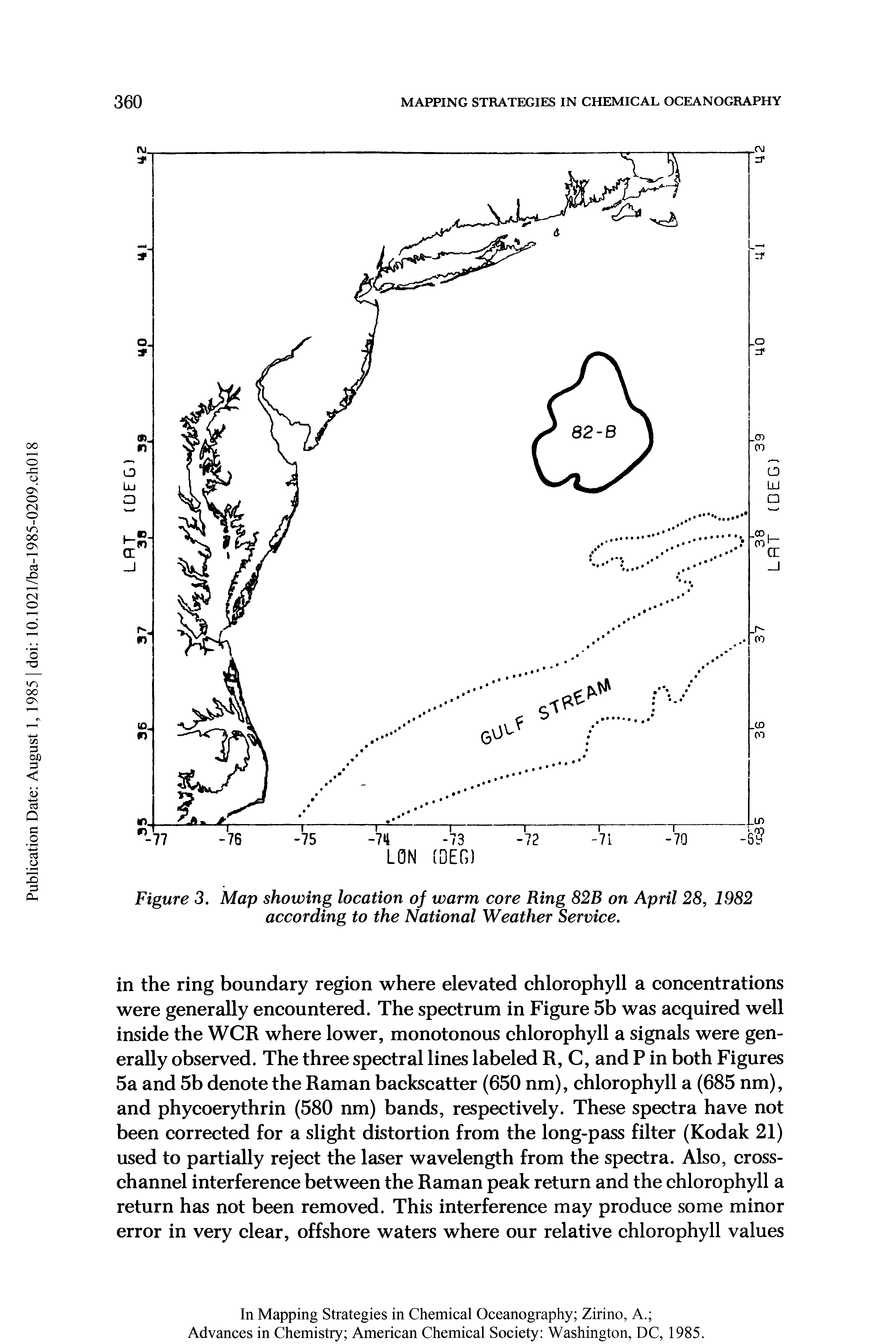Figure 3. Map showing location of warm core Ring 82B on April 28, 1982 according to the National Weather Service.