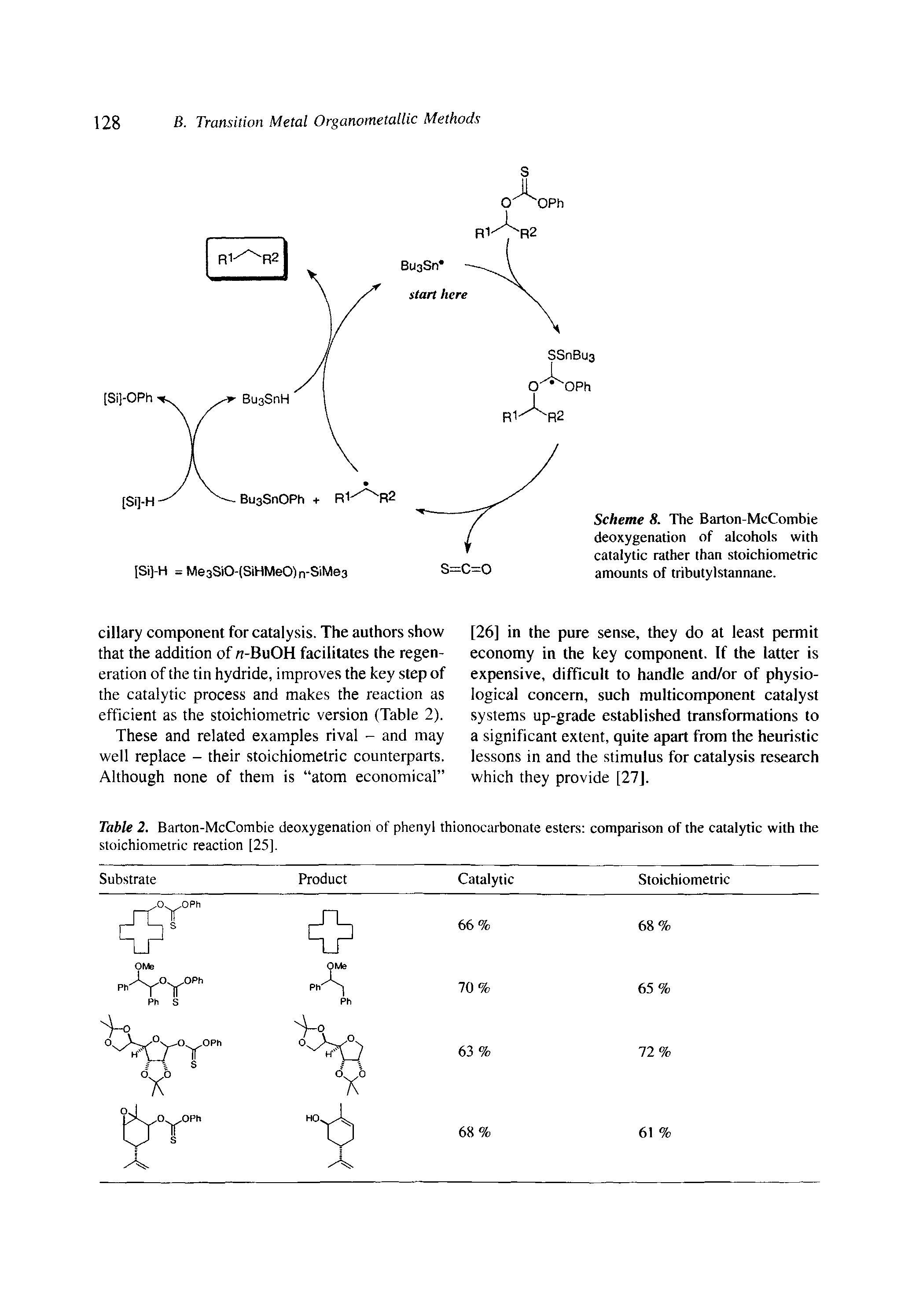 Table 2. Barton-McCombie deoxygenation of phenyl thionocarbonate esters comparison of the catalytic with the stoichiometric reaction [25].