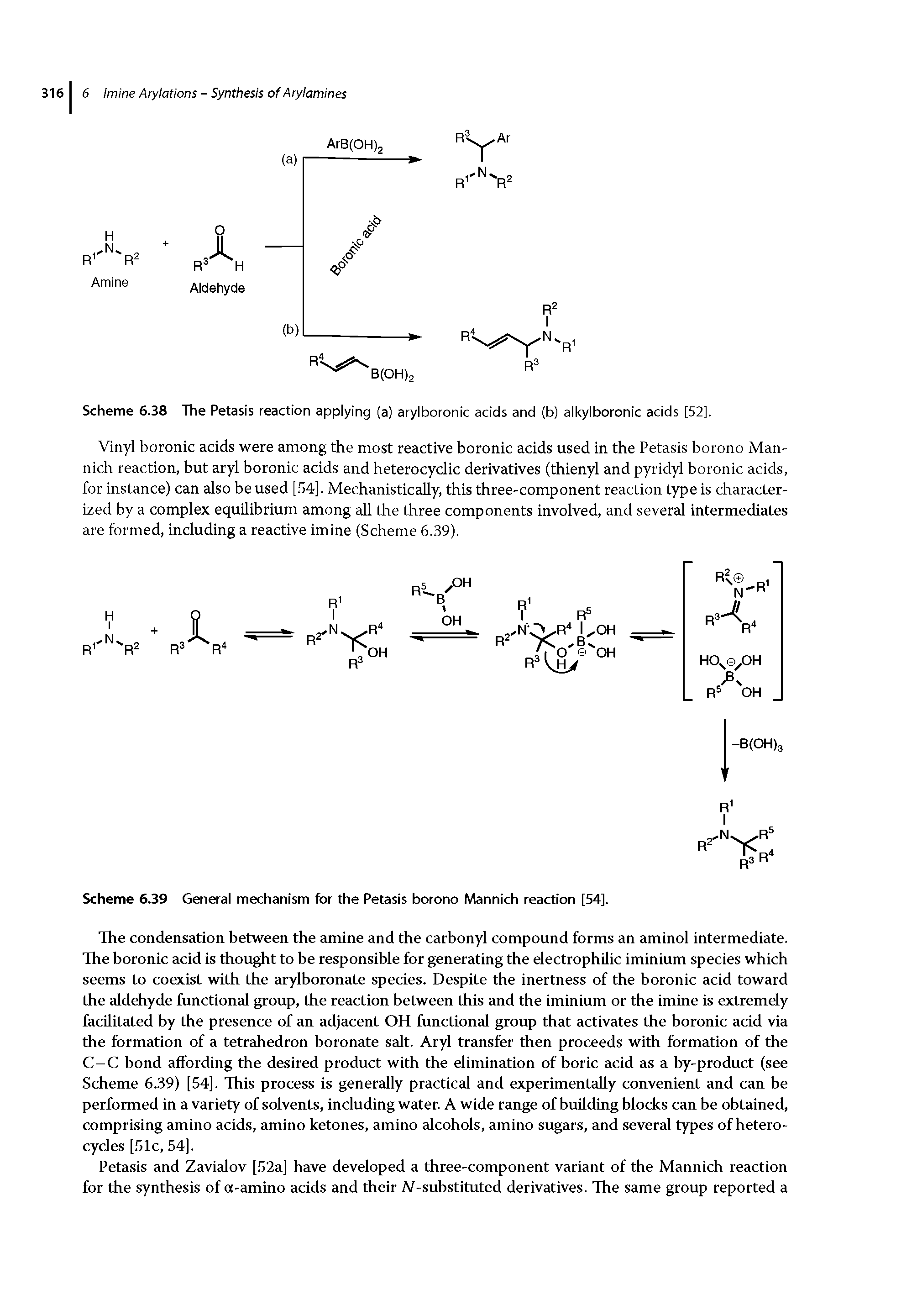Scheme 6.39 General mechanism for the Petasis borono Mannich reaction [54].