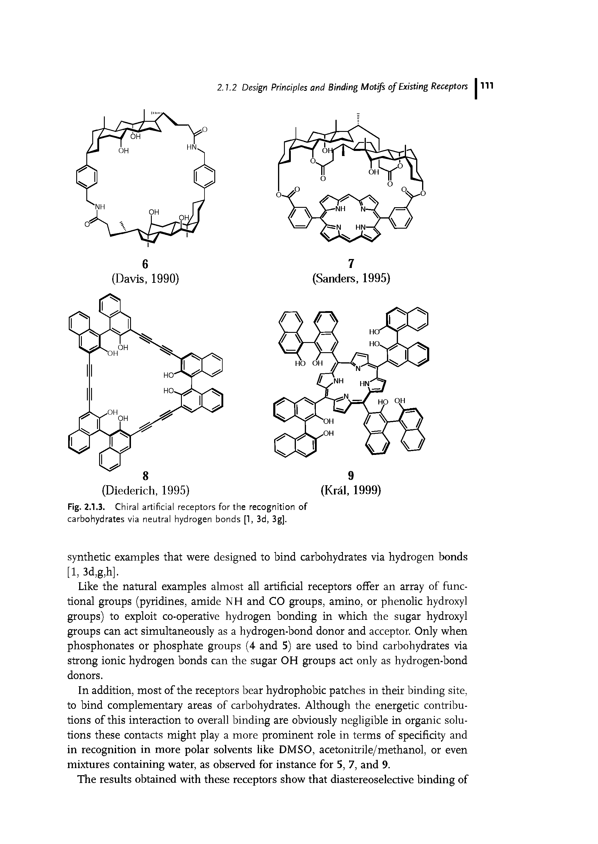 Fig. 2.1.3. Chiral artificial receptors for the recognition of carbohydrates via neutral hydrogen bonds [1, 3d, 3g].