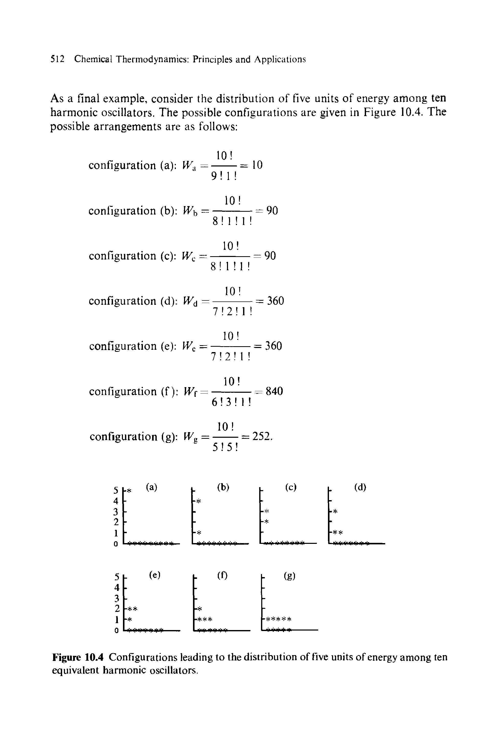 Figure 10.4 Configurations leading to the distribution of five units of energy among ten equivalent harmonic oscillators.