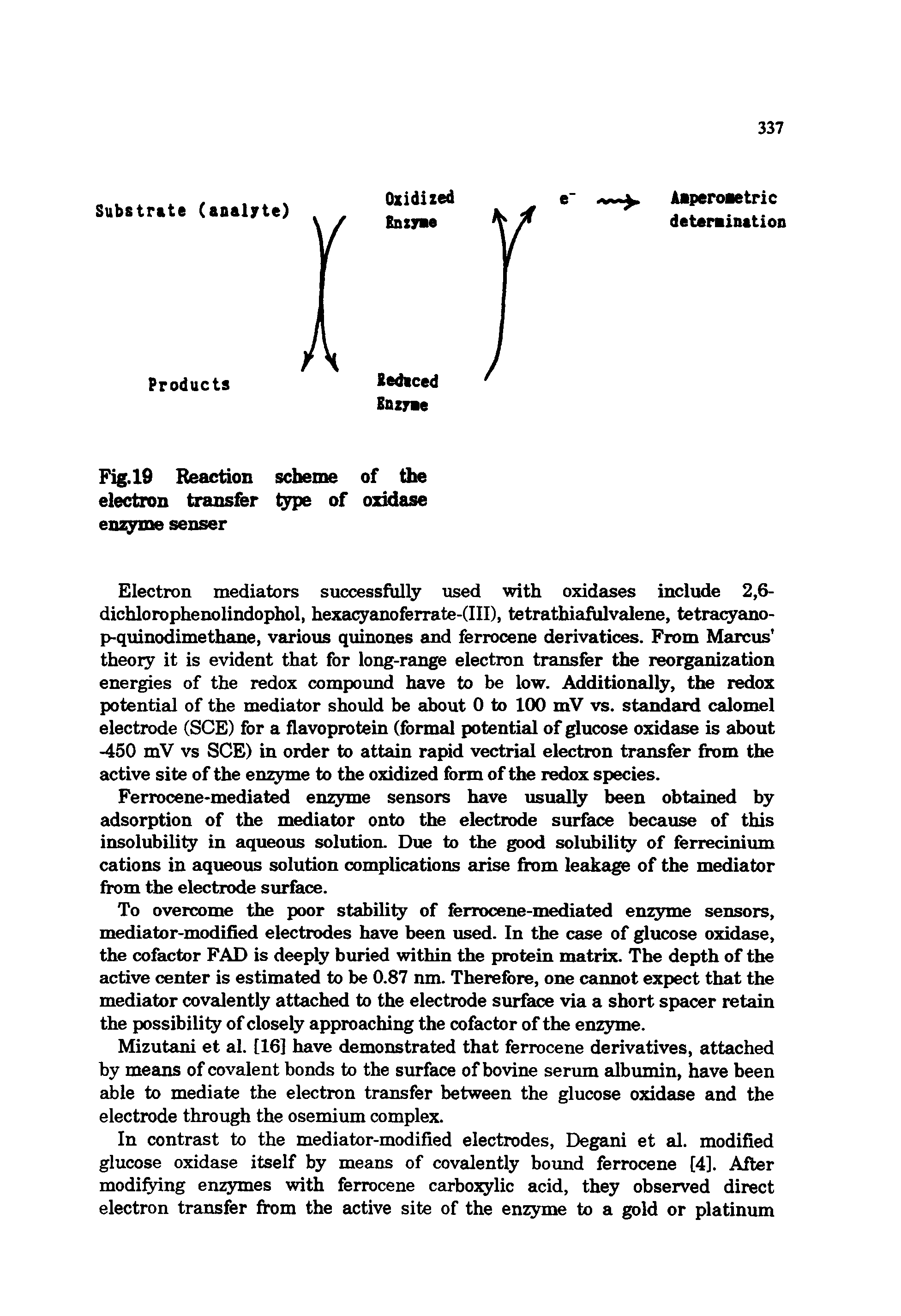 Fig. 19 Reaction scheme of the electron transfer type of oxidase enzyme senser...