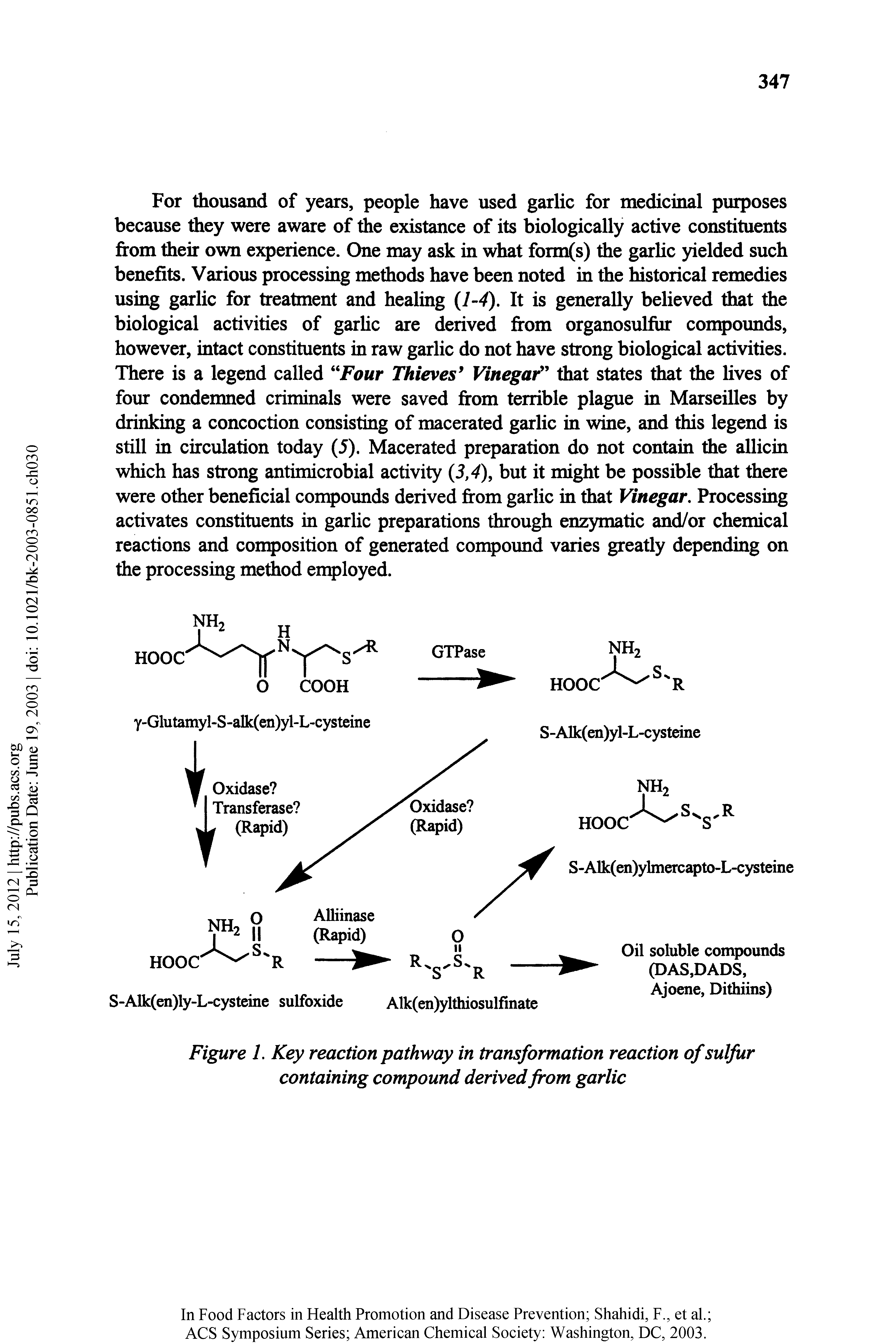 Figure 1. Key reaction pathway in transformation reaction of sulfur containing compound derived from garlic...