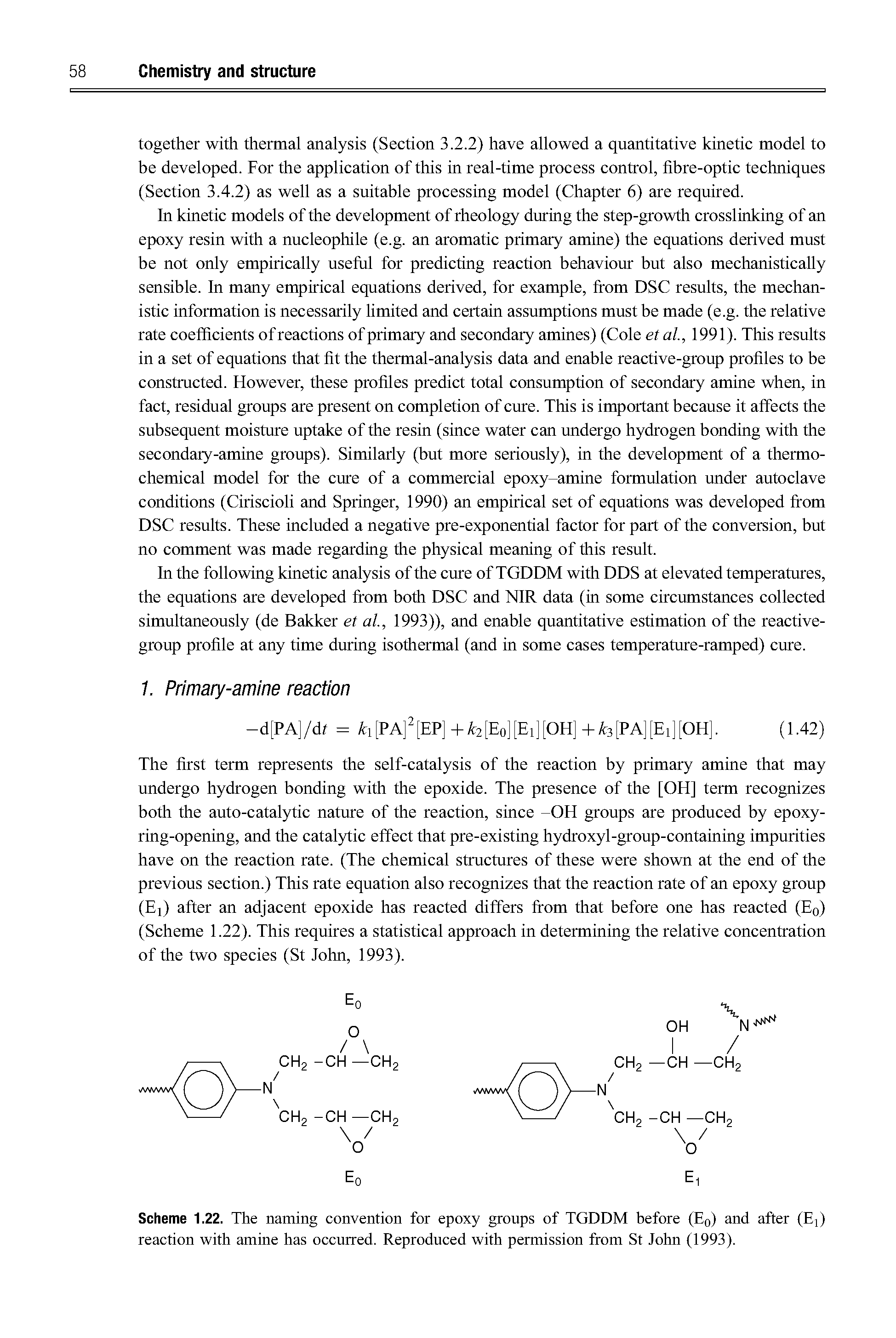 Scheme 1.22. The naming convention for epoxy groups of TGDDM before (Eq) and after (Ei) reaction with amine has occurred. Reproduced with permission from St John (1993).