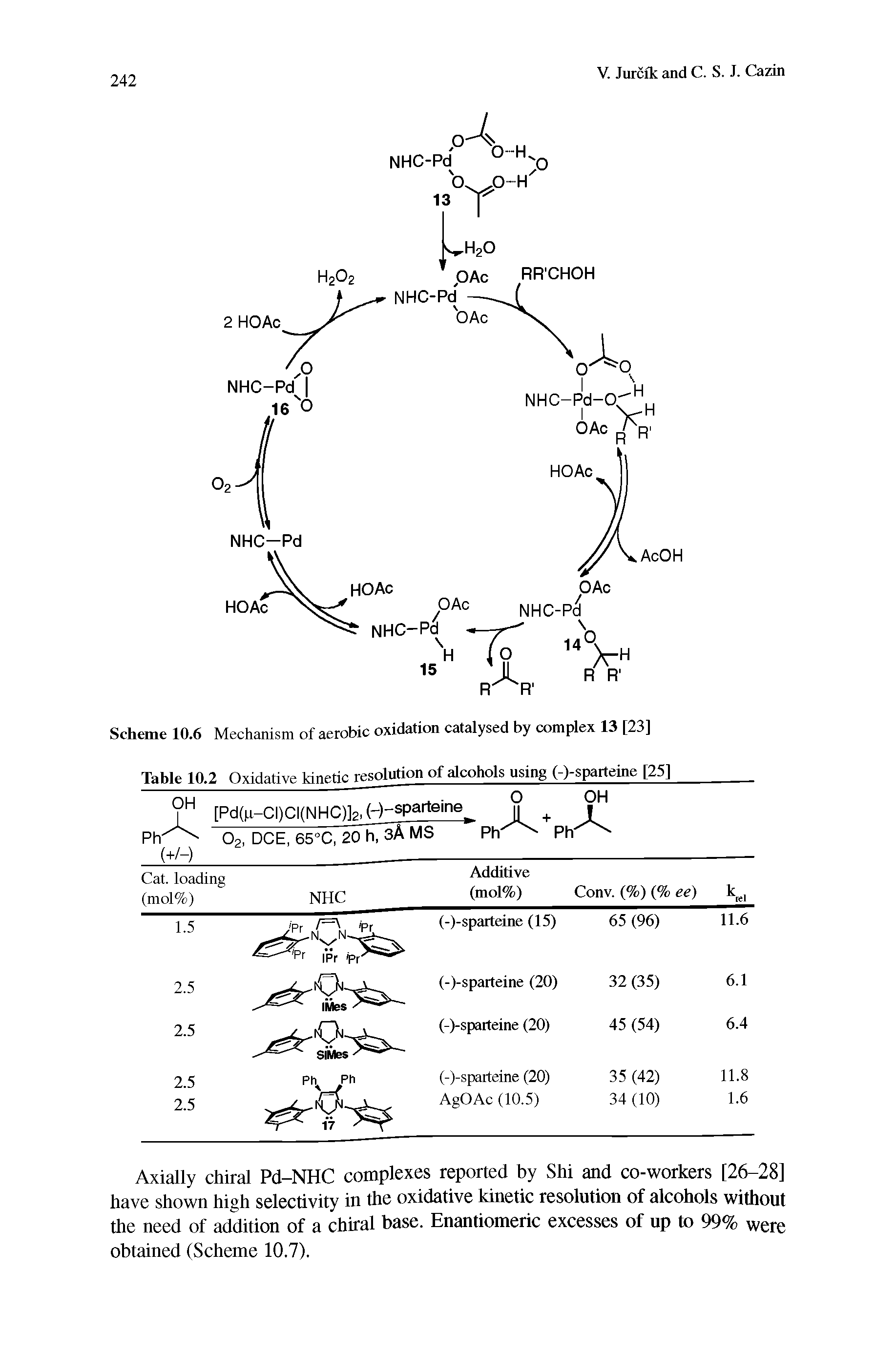 Scheme 10.6 Mechanism of aerobic oxidation catalysed by complex 13 [23] Table 10.2 Oxidative kinetic resolution of alcohols using (-)-sparteine [25]...