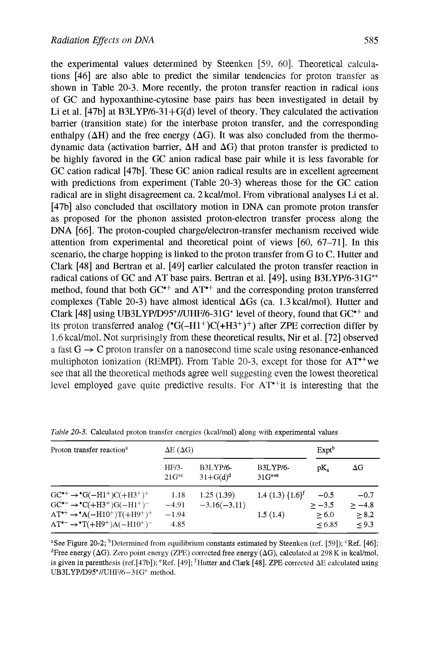 Table 20-3. Calculated proton transfer energies (kcal/mol) along with experimental values...