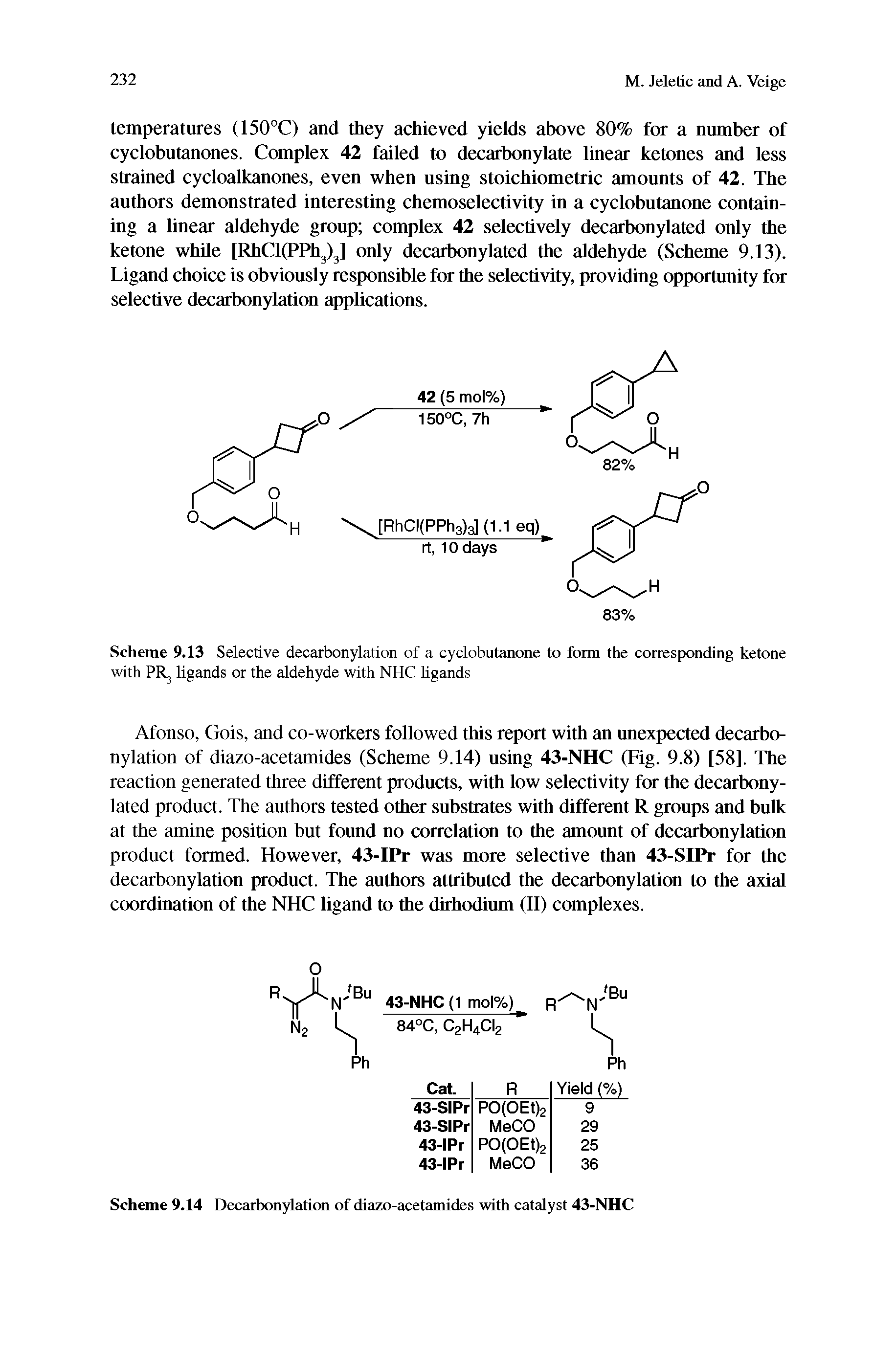 Scheme 9.14 Decarbonylation of diazo-acetamides with catalyst 43-NHC...