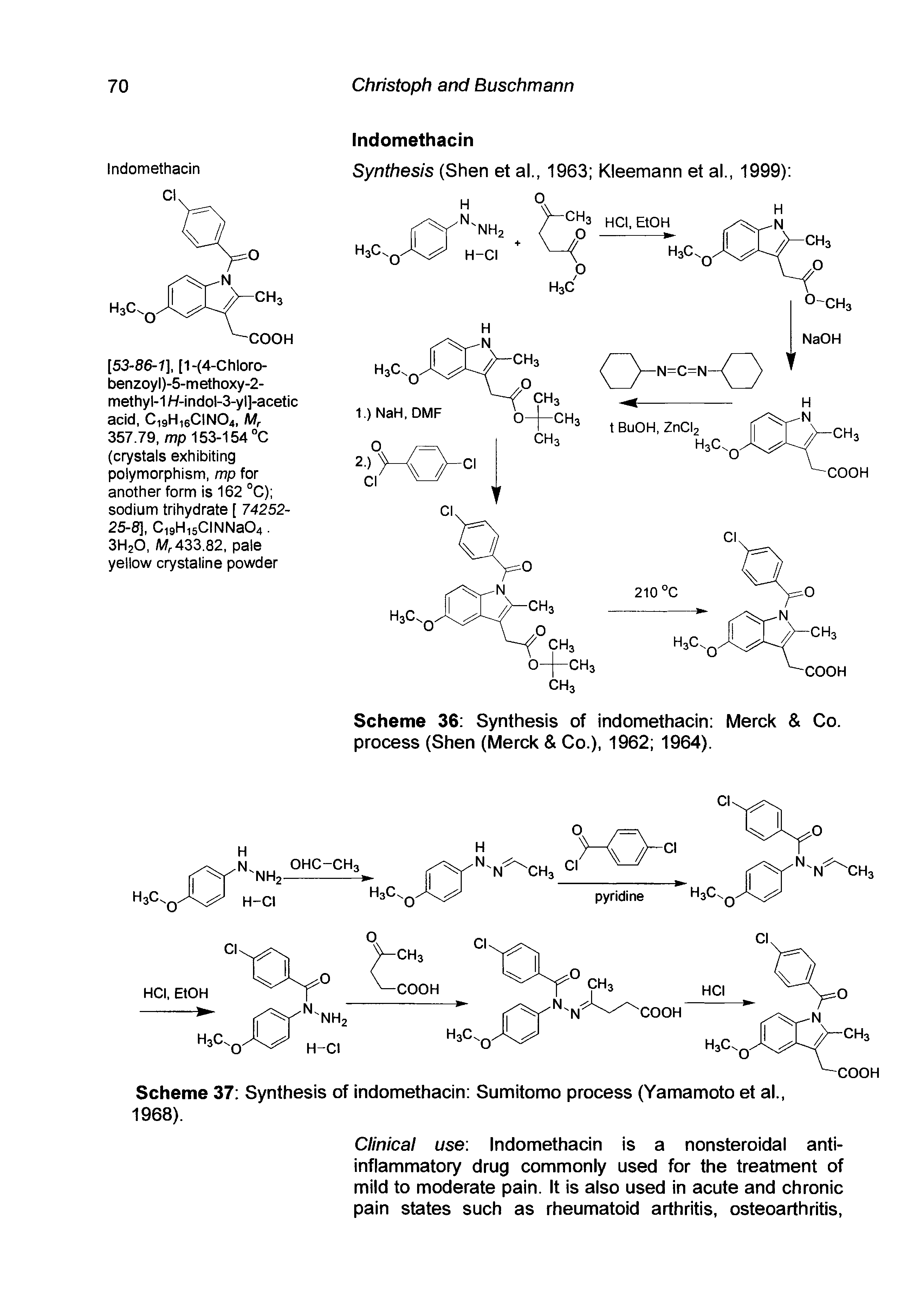 Scheme 37 Synthesis of indomethacin Sumitomo process (Yamamoto et al., 1968).