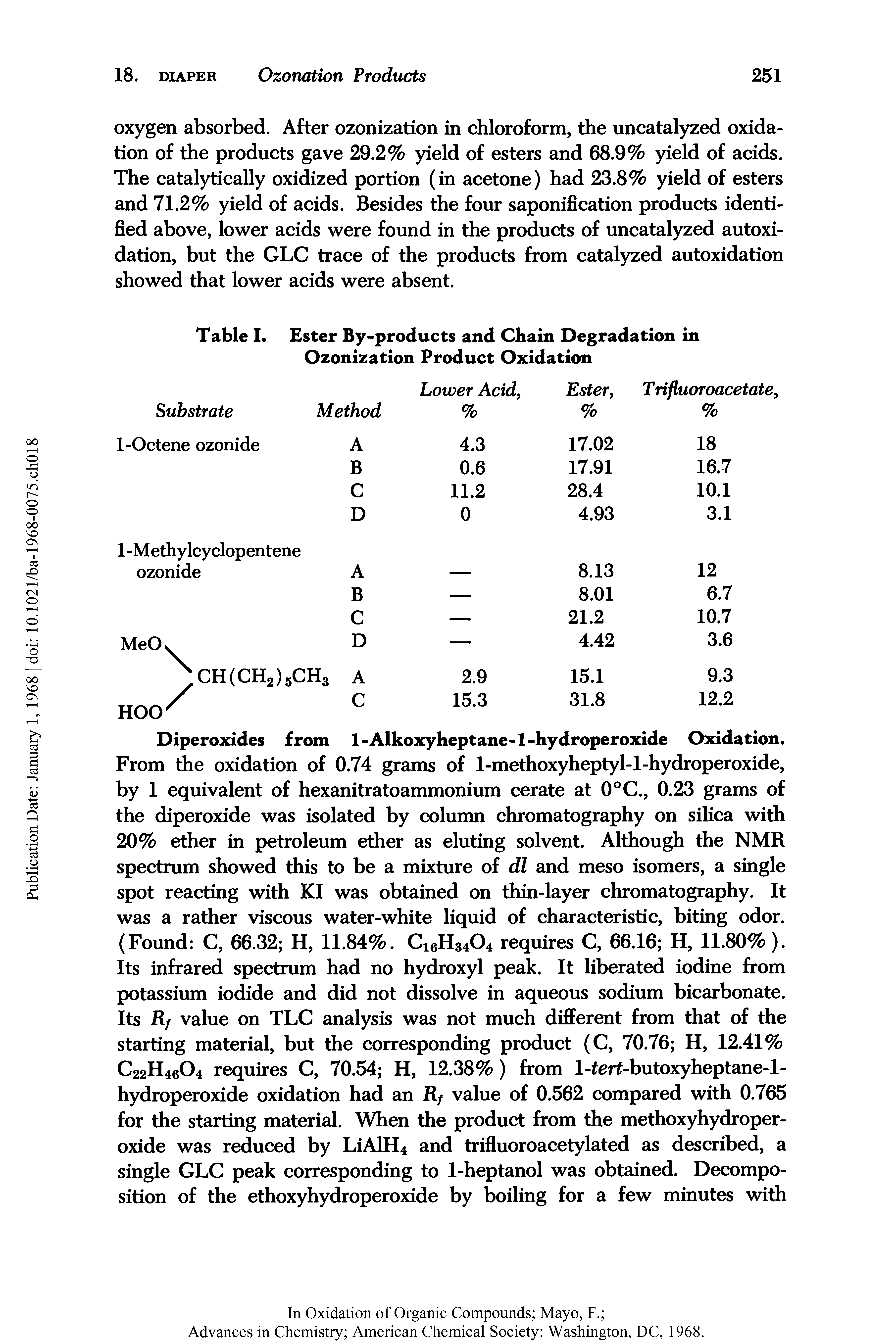 Table I. Ester By-products and Chain Degradation in Ozonization Product Oxidation...