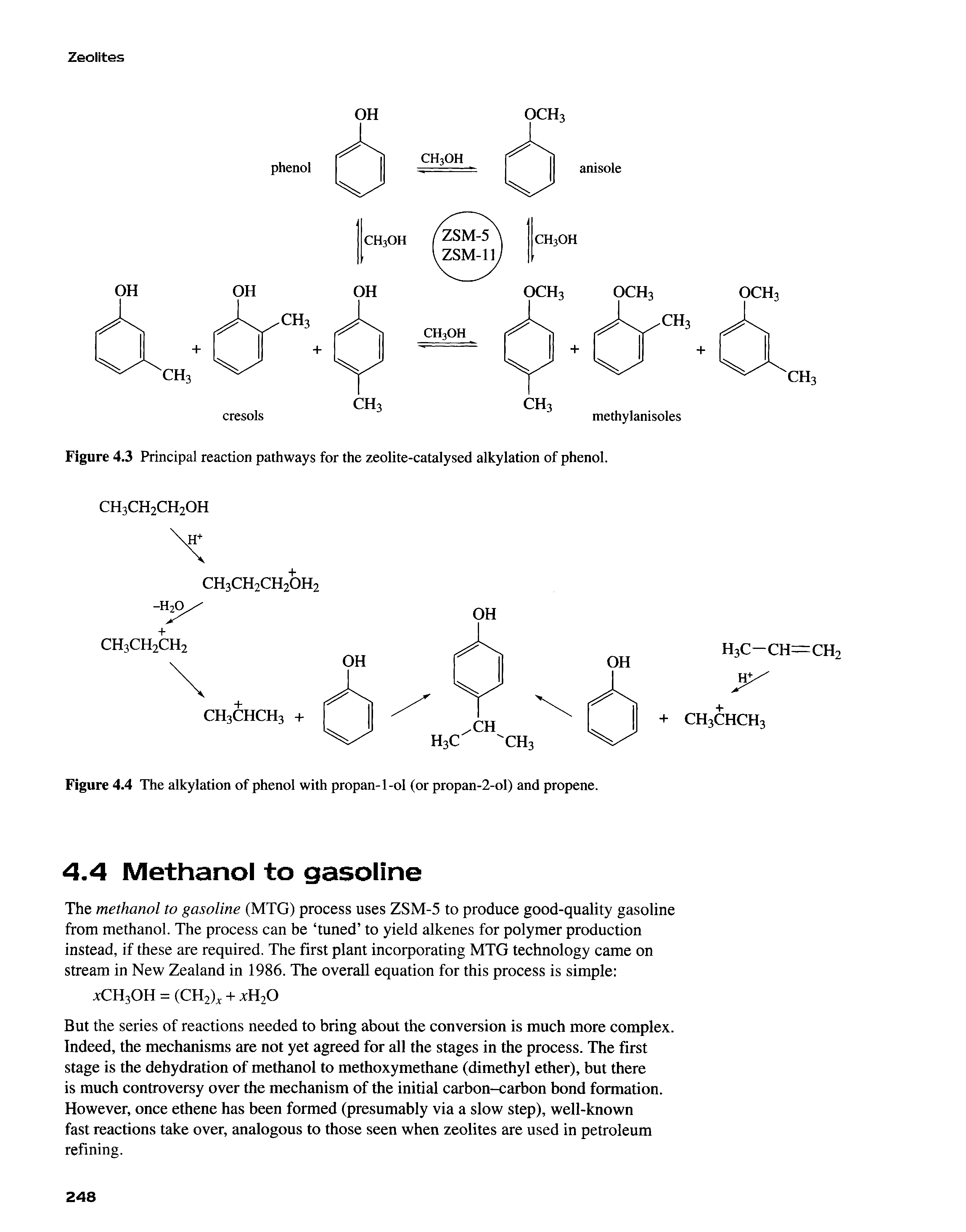 Figure 4.3 Principal reaction pathways for the zeolite-catalysed alkylation of phenol.