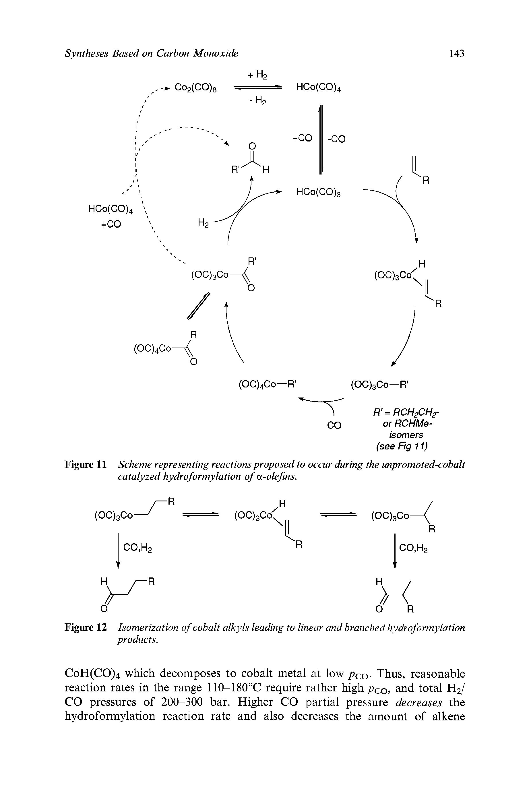 Figure 12 Isomerization of cobalt alkyls leading to linear and branched hydroformylation products.