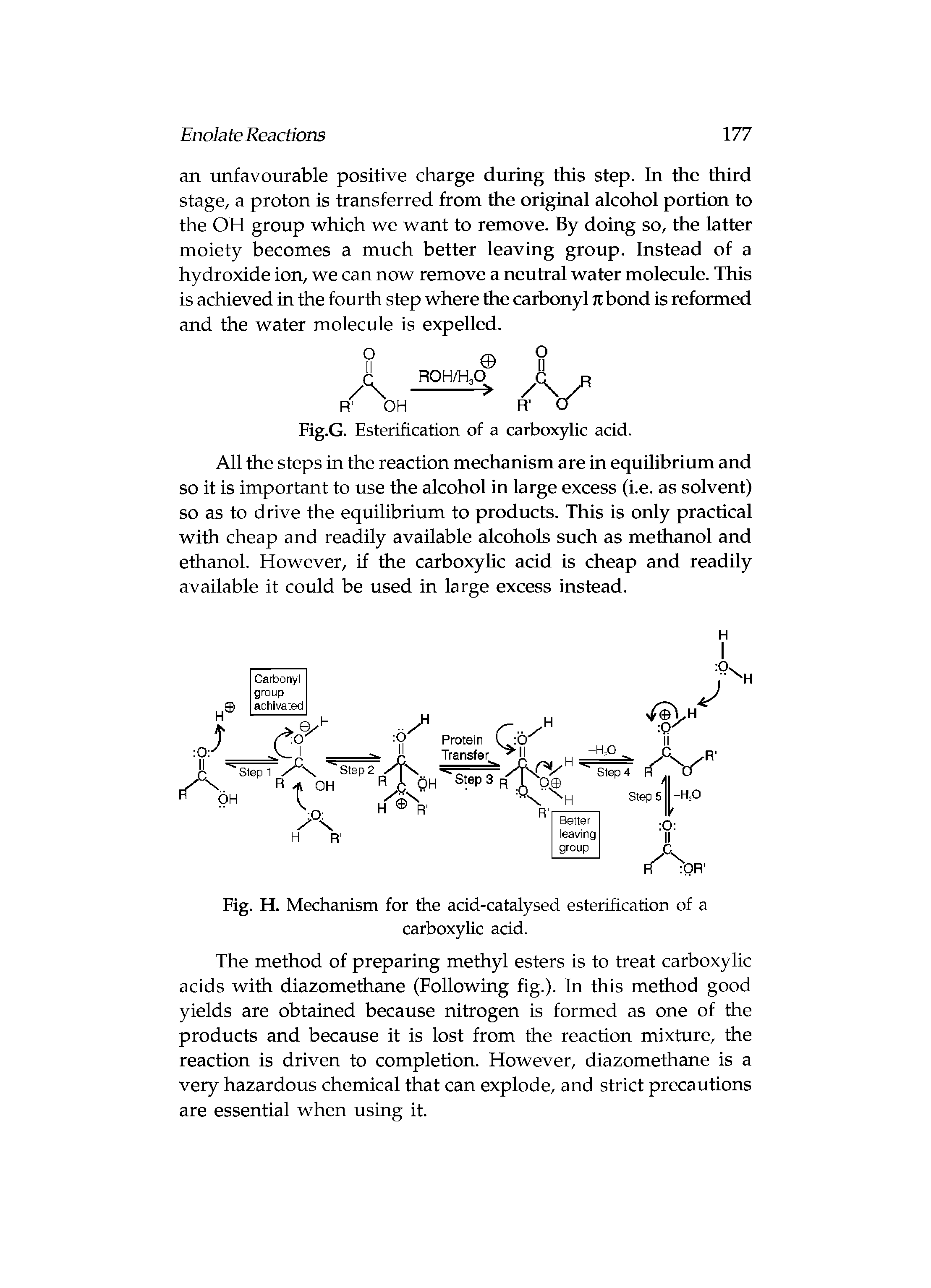 Fig. H. Mechanism for the acid-catalysed esterification of a carboxylic acid.