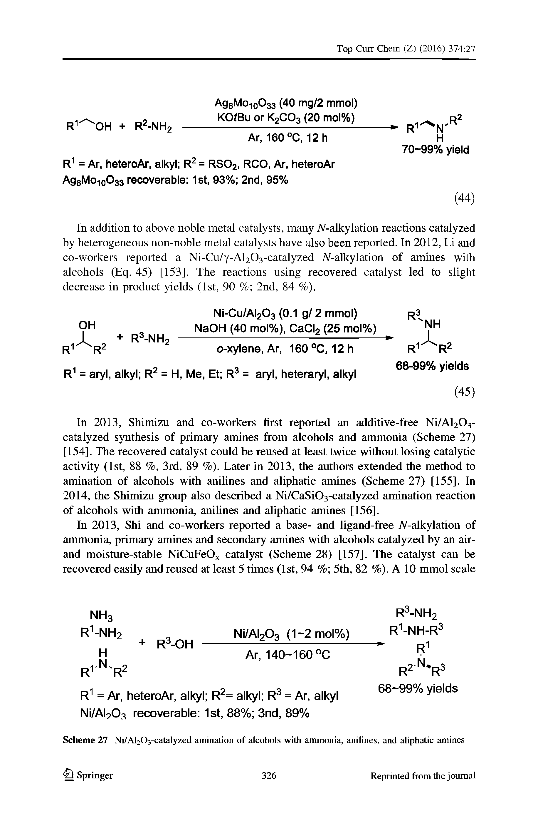 Scheme 27 Ni/AhOs-catalyzed amination of alcohols with ammonia, aniUnes, and aliphatic amines...