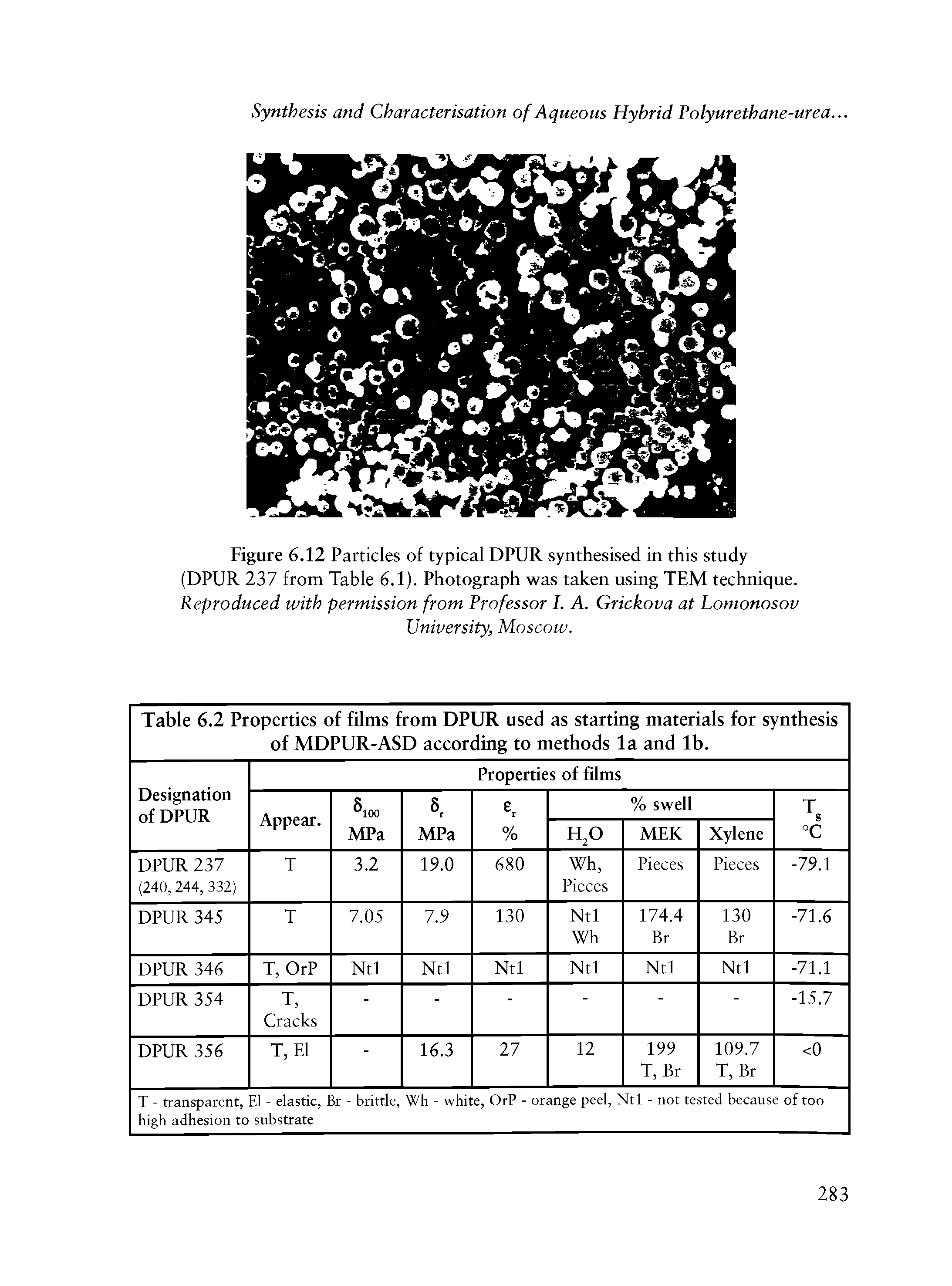 Figure 6.12 Particles of typical DPUR synthesised in this study (DPUR 237 from Table 6.1). Photograph was taken using TEM technique. Reproduced with permission from Professor I. A. Grickova at Lomonosov...