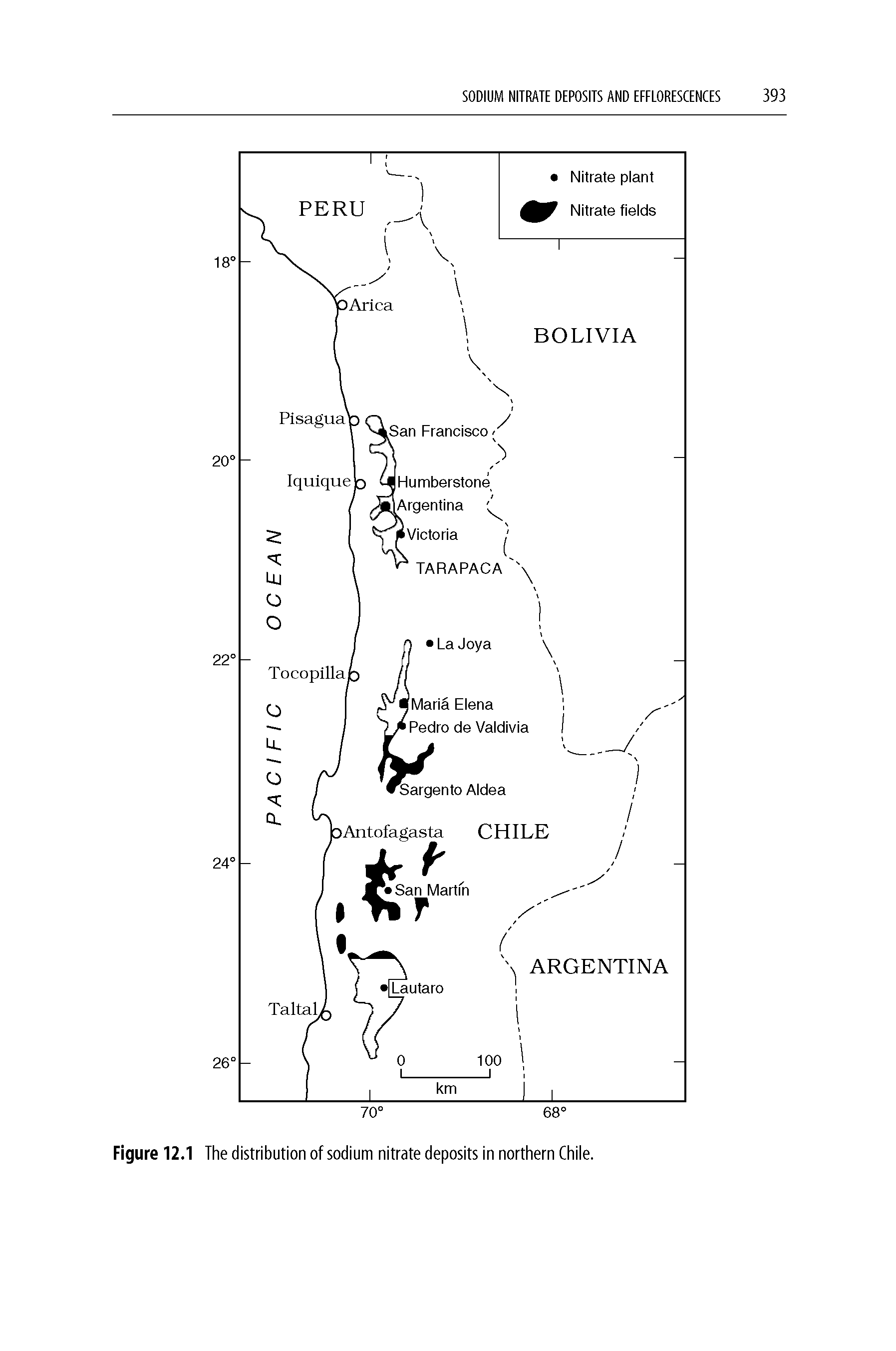 Figure 12.1 The distribution of sodium nitrate deposits in northern Chile.