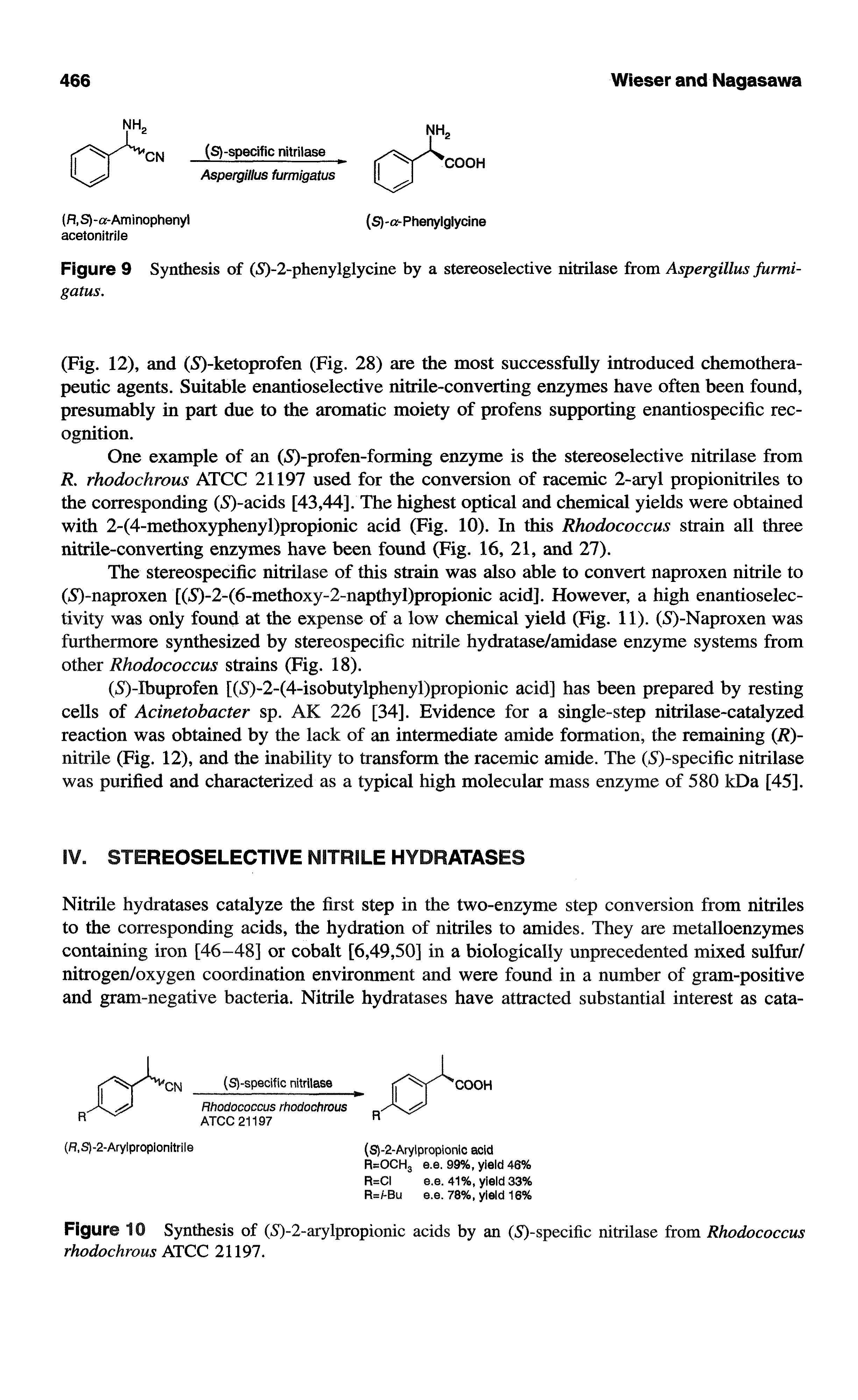 Figure 10 Synthesis of (S)-2-arylpropionic acids by an (S)-specific nitrilase from Rhodococcus rhodochrous ATCC 21197.