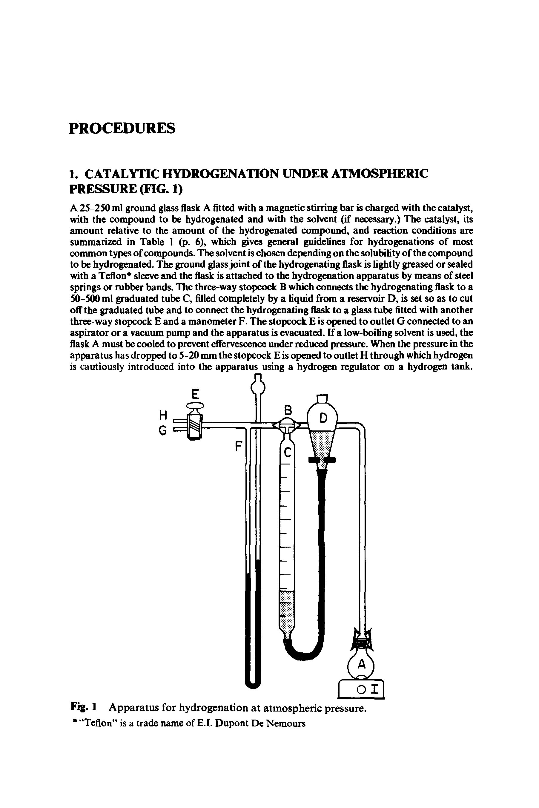 Fig. 1 Apparatus for hydrogenation at atmospheric pressure. Teflon is a trade name of E.l. Dupont De Nemours...