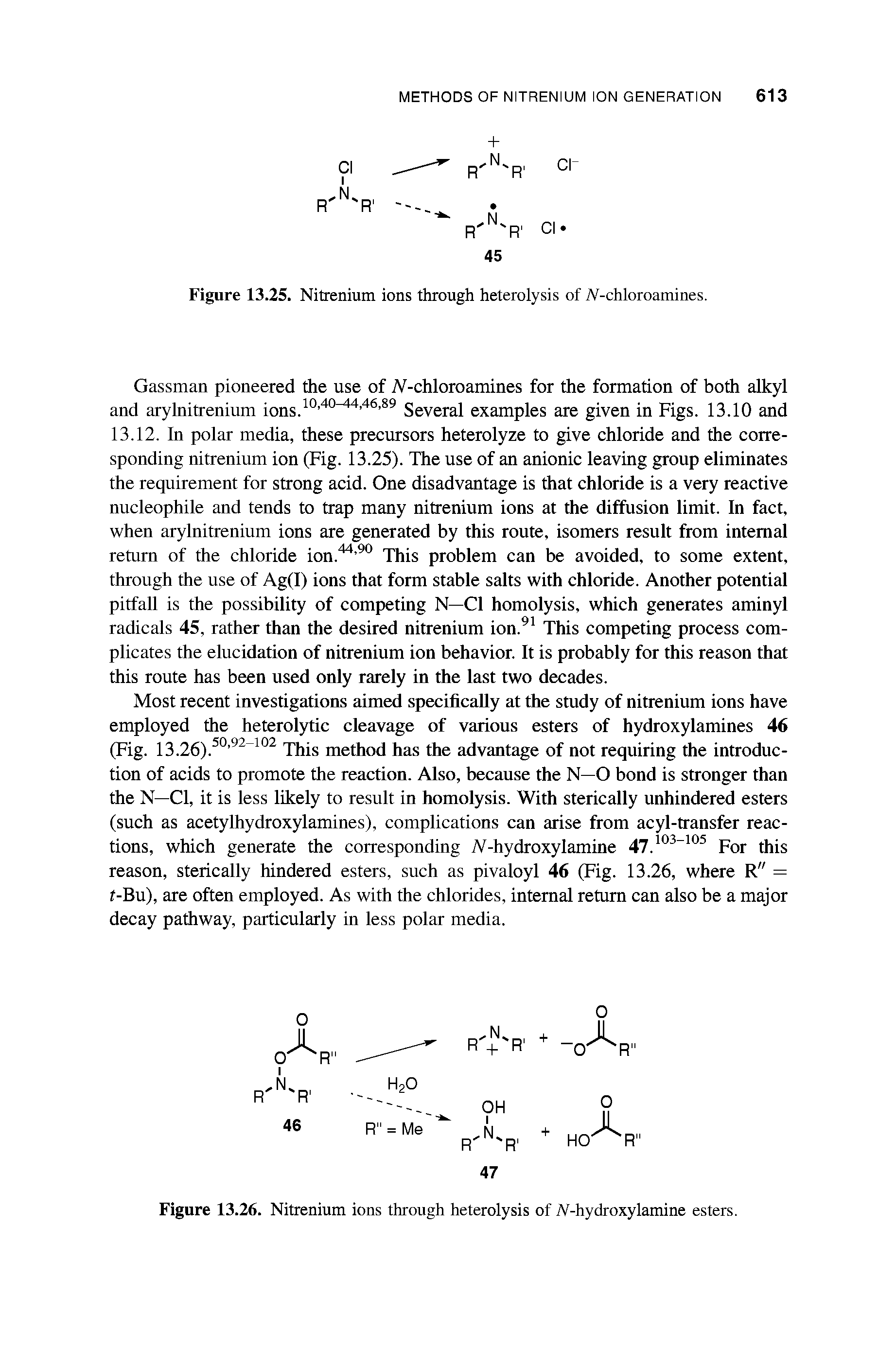 Figure 13.26. Nitrenium ions through heterolysis of A-hydroxylamine esters.