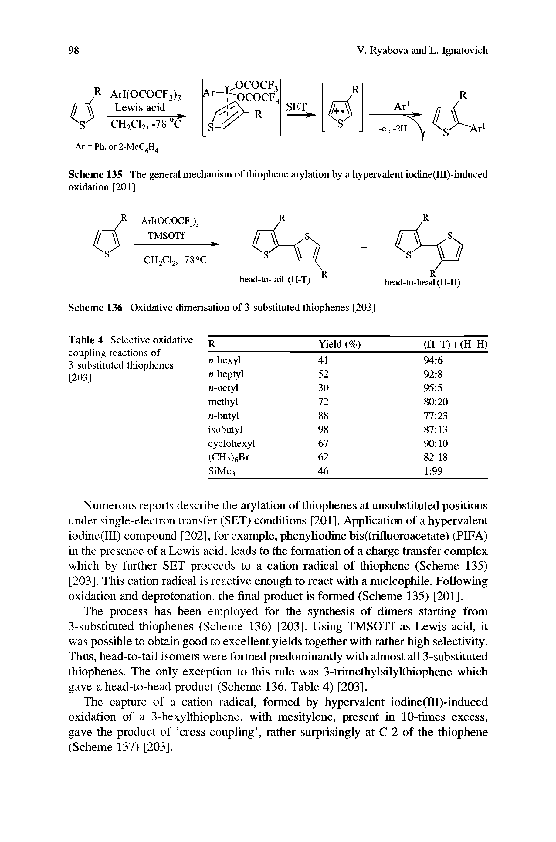 Scheme 135 The general mechanism of thiophene arylation by a hypervalent iodine(lII)-induced oxidation [201]...