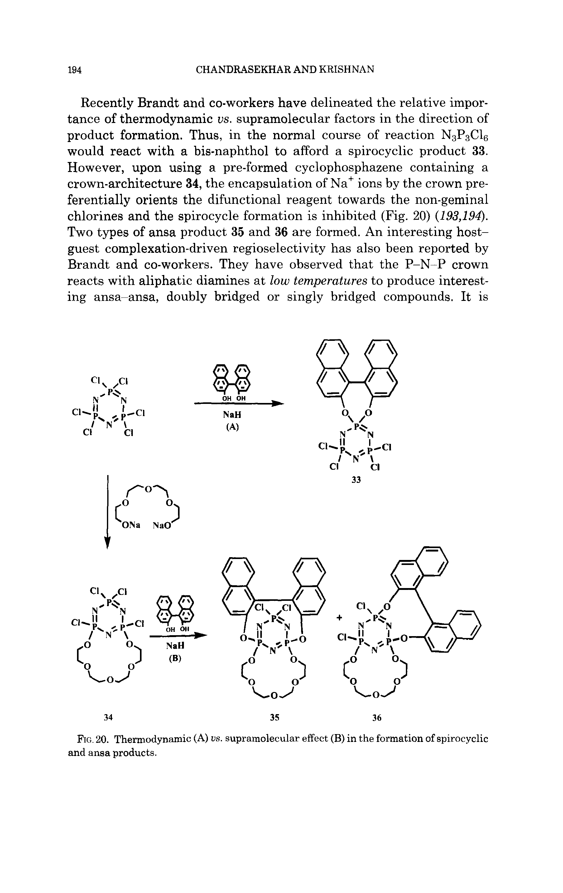 Fig. 20. Thermodynamic (A) vs. supramolecular effect (B) in the formation of spirocyclic and ansa products.