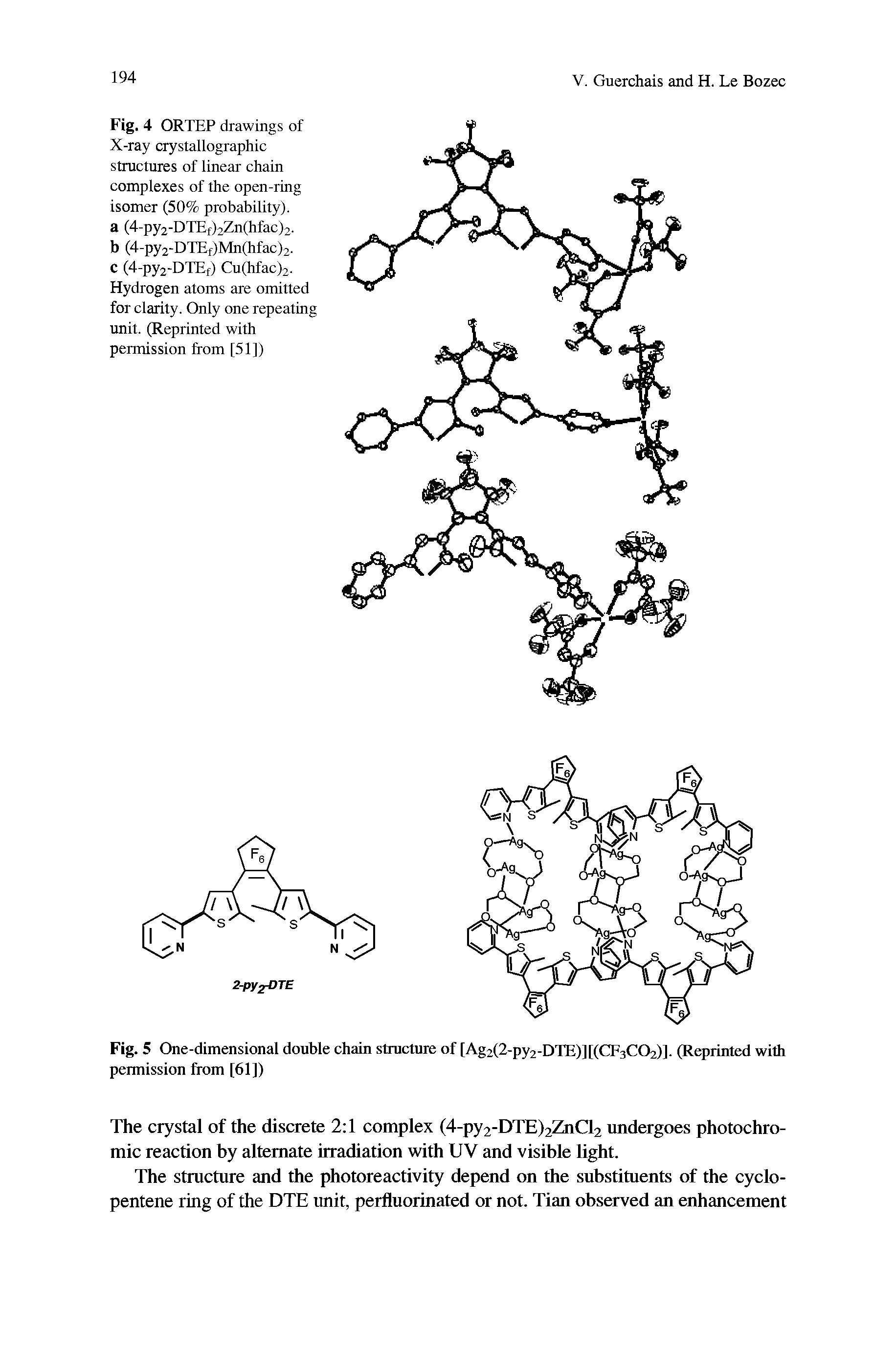 Fig. 4 ORTEP drawings of X-ray crystallographic structures of linear chain complexes of the open-ring isomer (50% probability), a (4-py2-DTEf)2Zn(hfac)2. b (4-py2-DTEf)Mn(hfac)2.