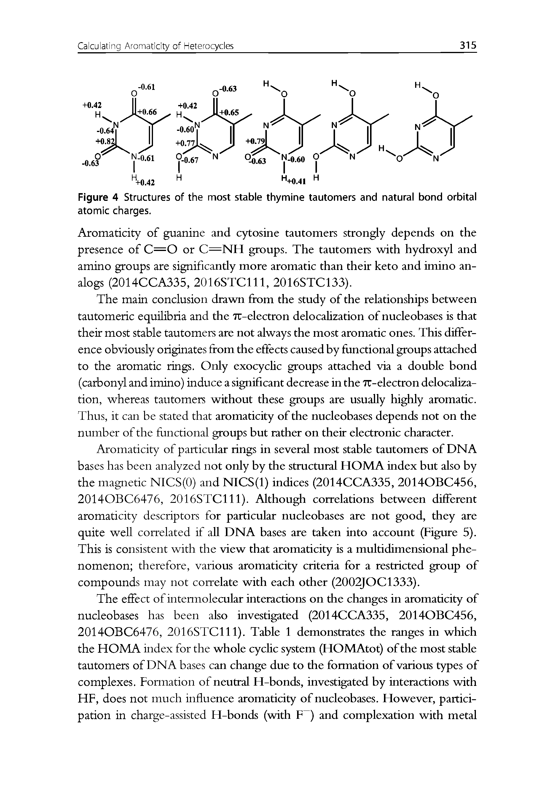 Figure 4 Structures of the most stable thymine tautomers and natural bond orbital atomic charges.