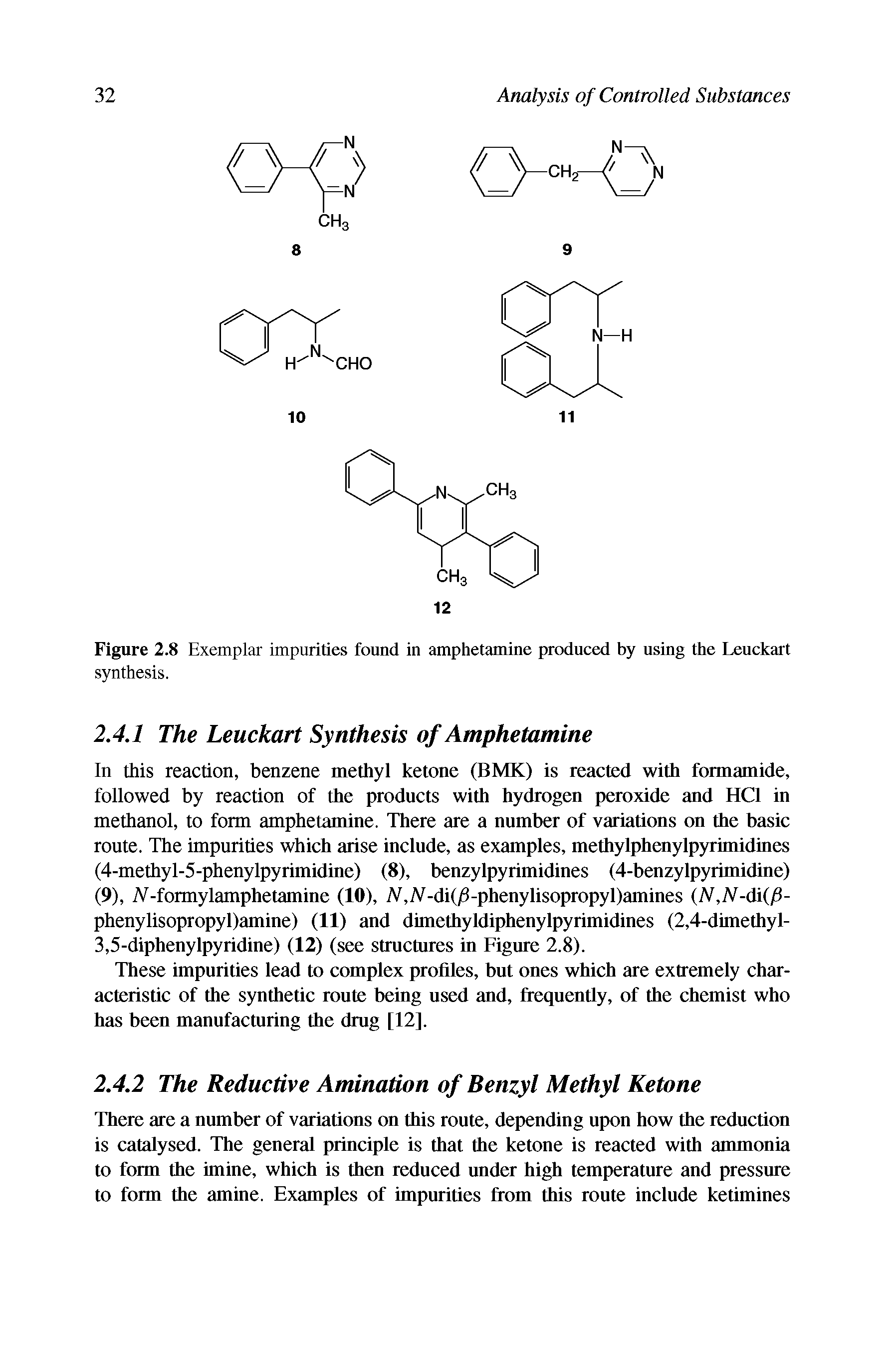 Figure 2.8 Exemplar impurities found in amphetamine produced by using the Leuckart synthesis.