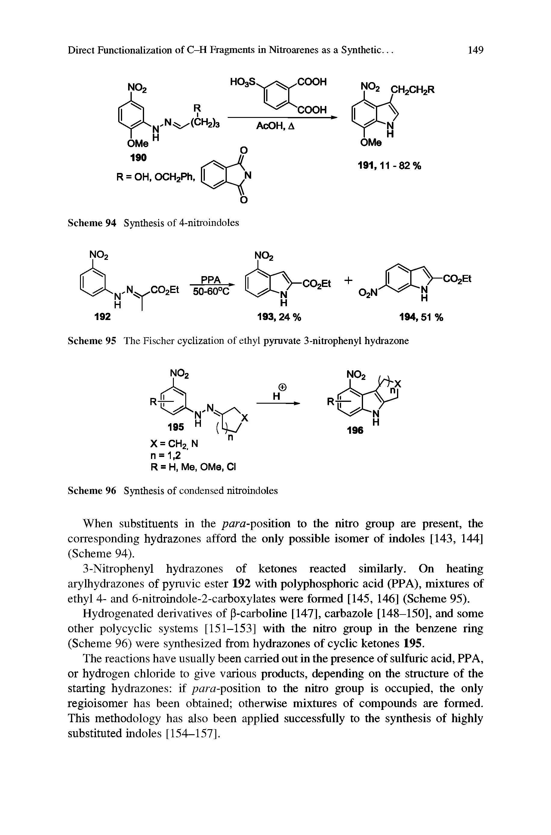 Scheme 95 The Fischer cyclization of ethyl pyruvate 3-nitrophenyl hydrazone...