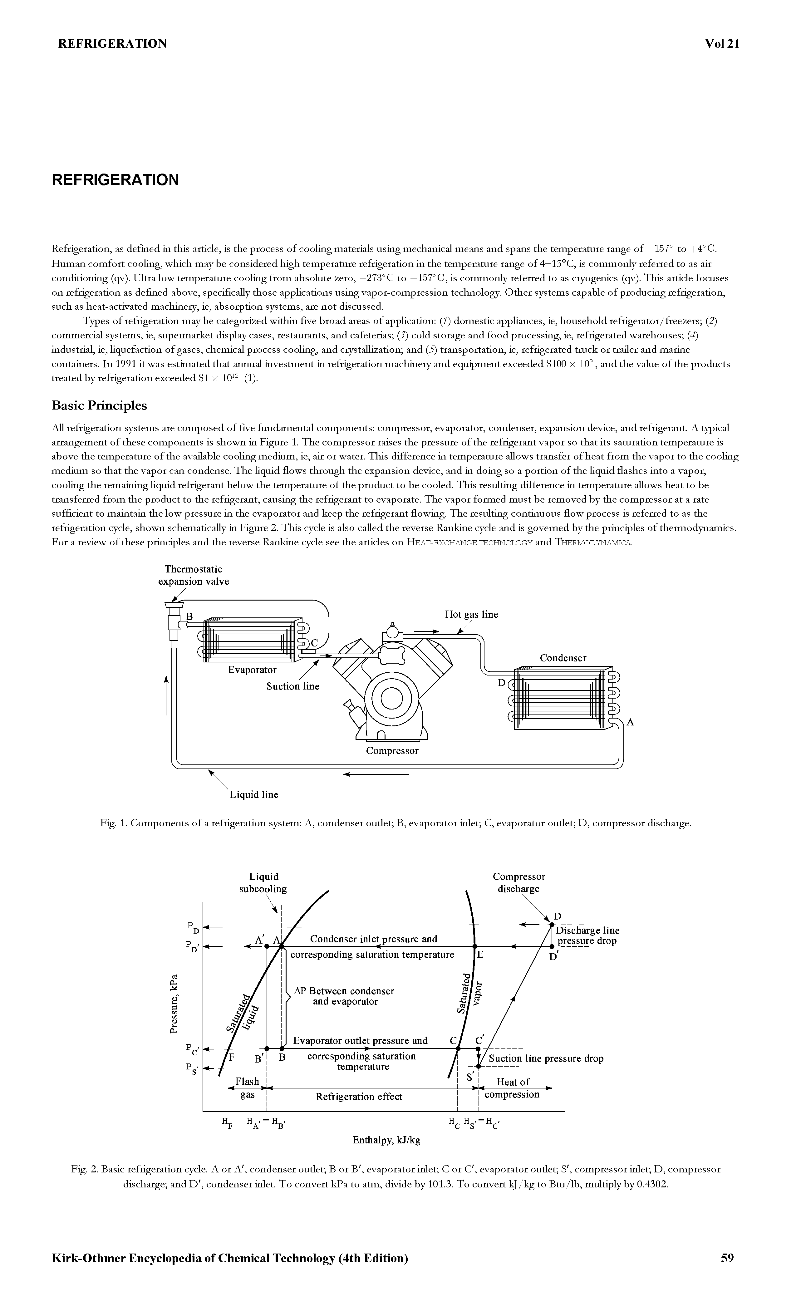 Fig. 1. Components of a refrigeration system A, condenser outlet B, evaporator inlet C, evaporator outlet D, compressor discharge.