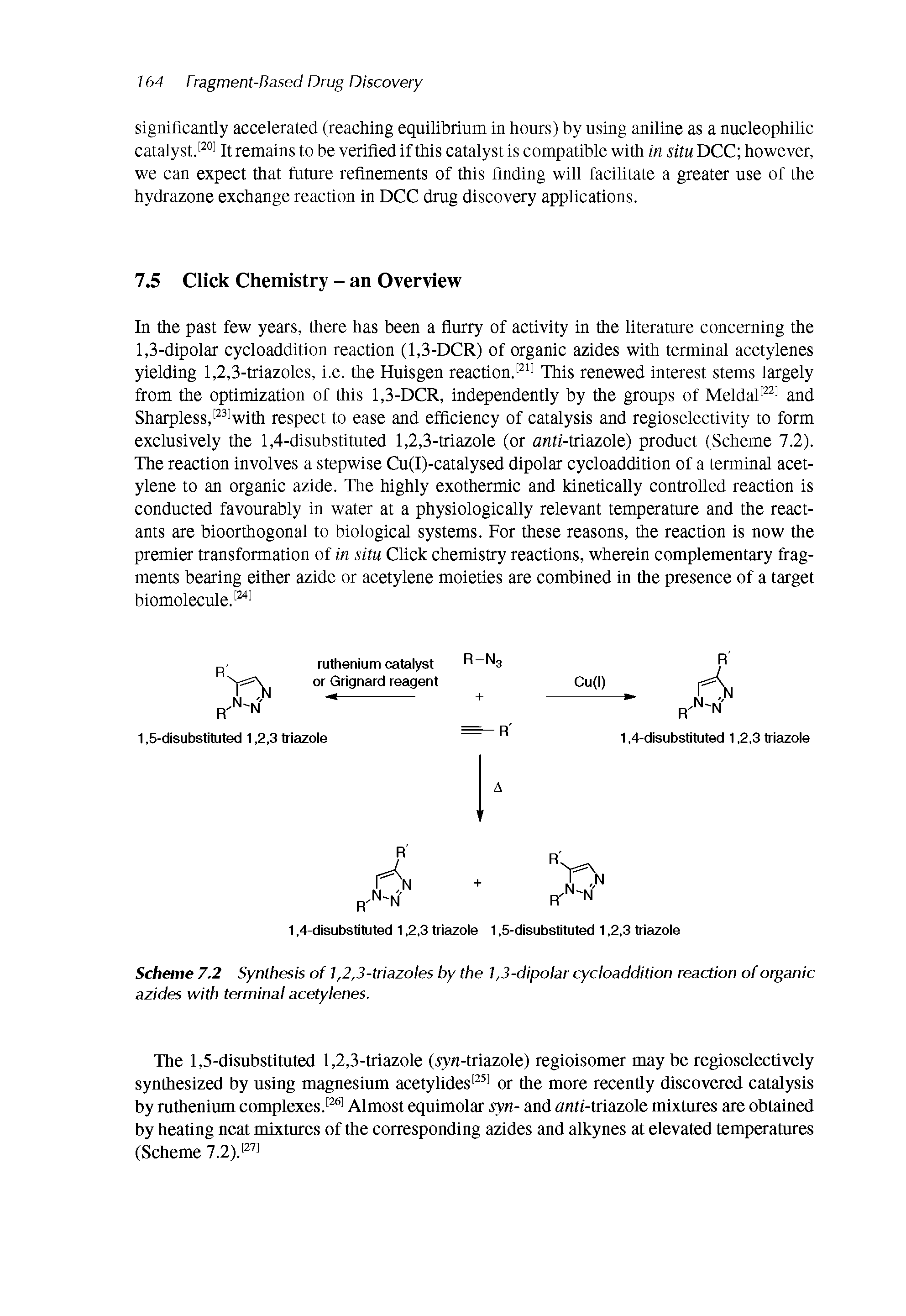 Scheme 7.2 Synthesis of 1,2,3-triazoles by the 1,3-dipolar cycloaddition reaction of organic azides with terminal acetylenes.