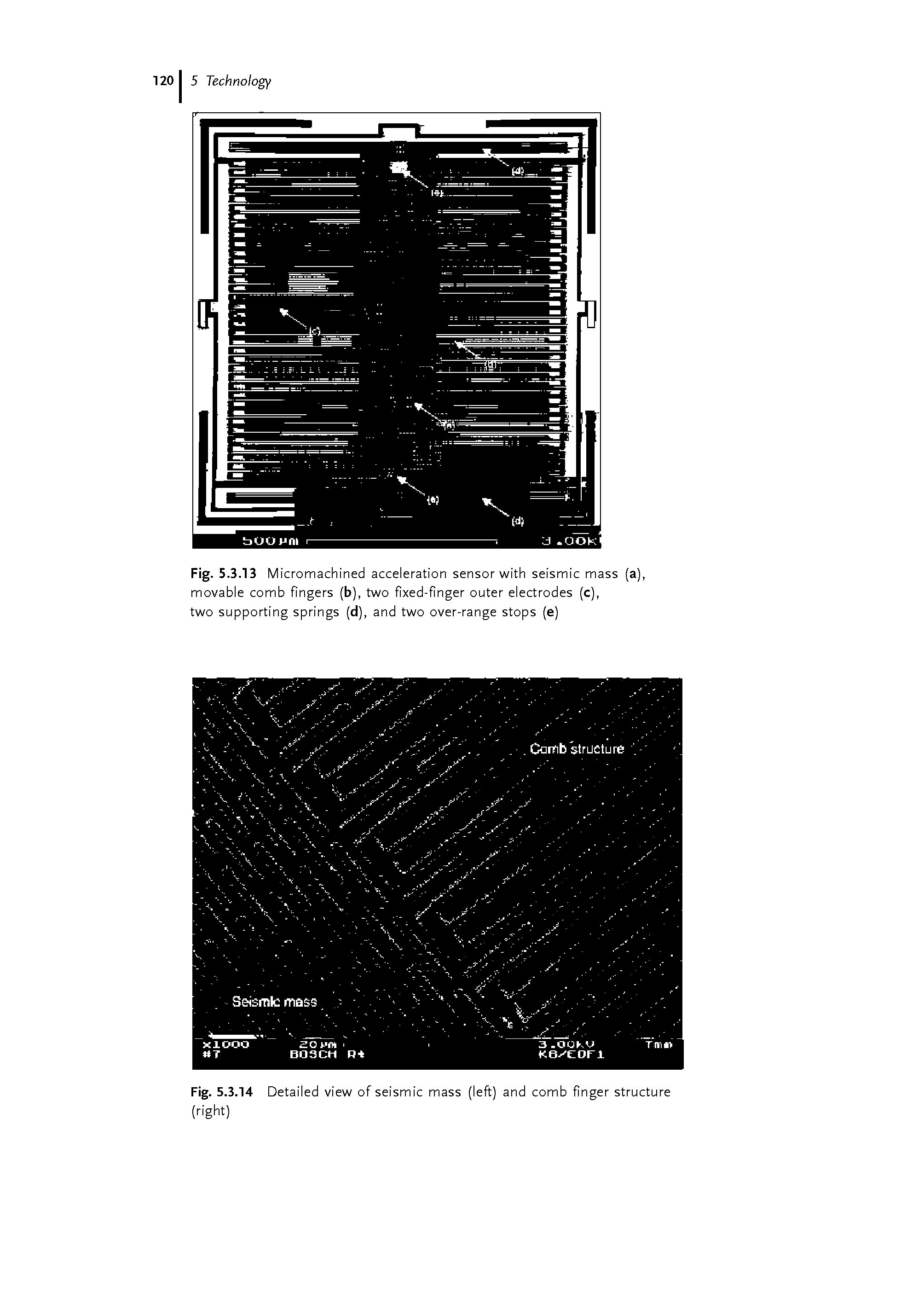 Fig. 5.3.14 Detailed view of seismic mass (left) and comb finger structure (right)...