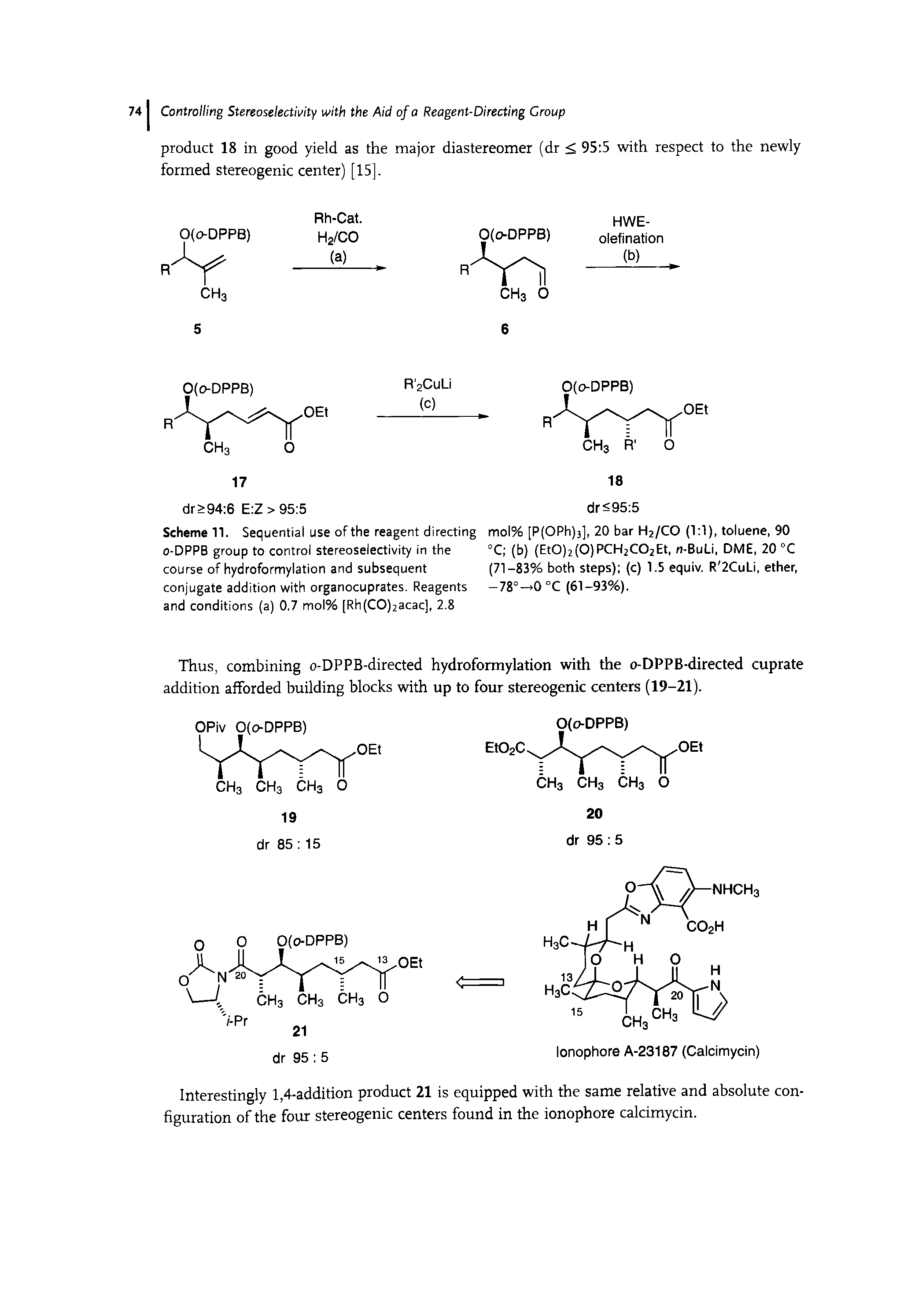 Scheme 11. Sequential use of the reagent directing o-DPPB group to control stereoselectivity in the course of hydroformylation and subsequent conjugate addition with organocuprates. Reagents and conditions (a) 0.7 mol% [Rh(CO)2acac], 2.8...