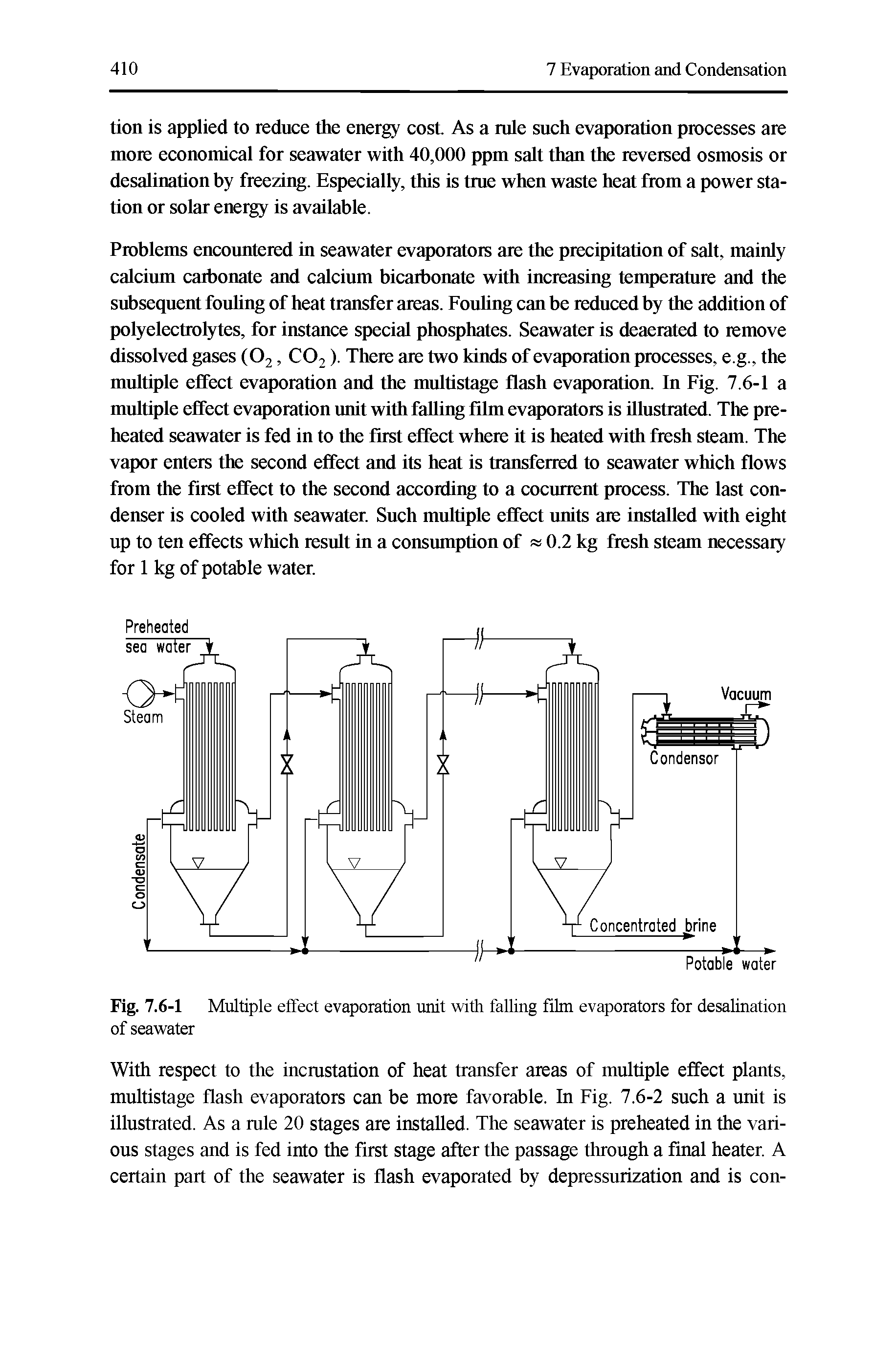 Fig. 7.6-1 Multiple effect evaporation unit with faUing film evaporators for desahnation of seawater...