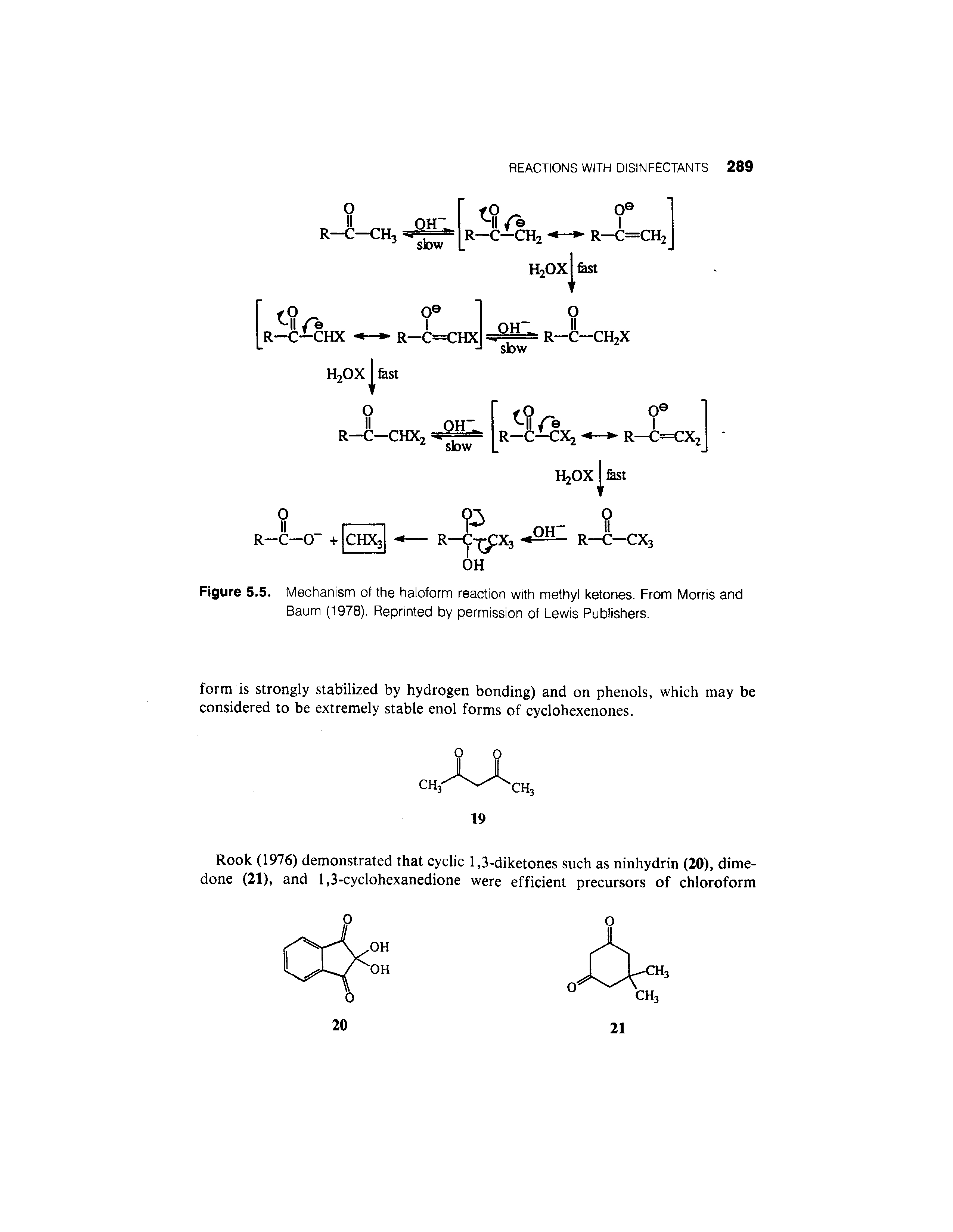 Figure 5.5. Mechanism of the haloform reaction with methyl ketones. From Morris and Baum (1978). Reprinted by permission of Lewis Publishers.