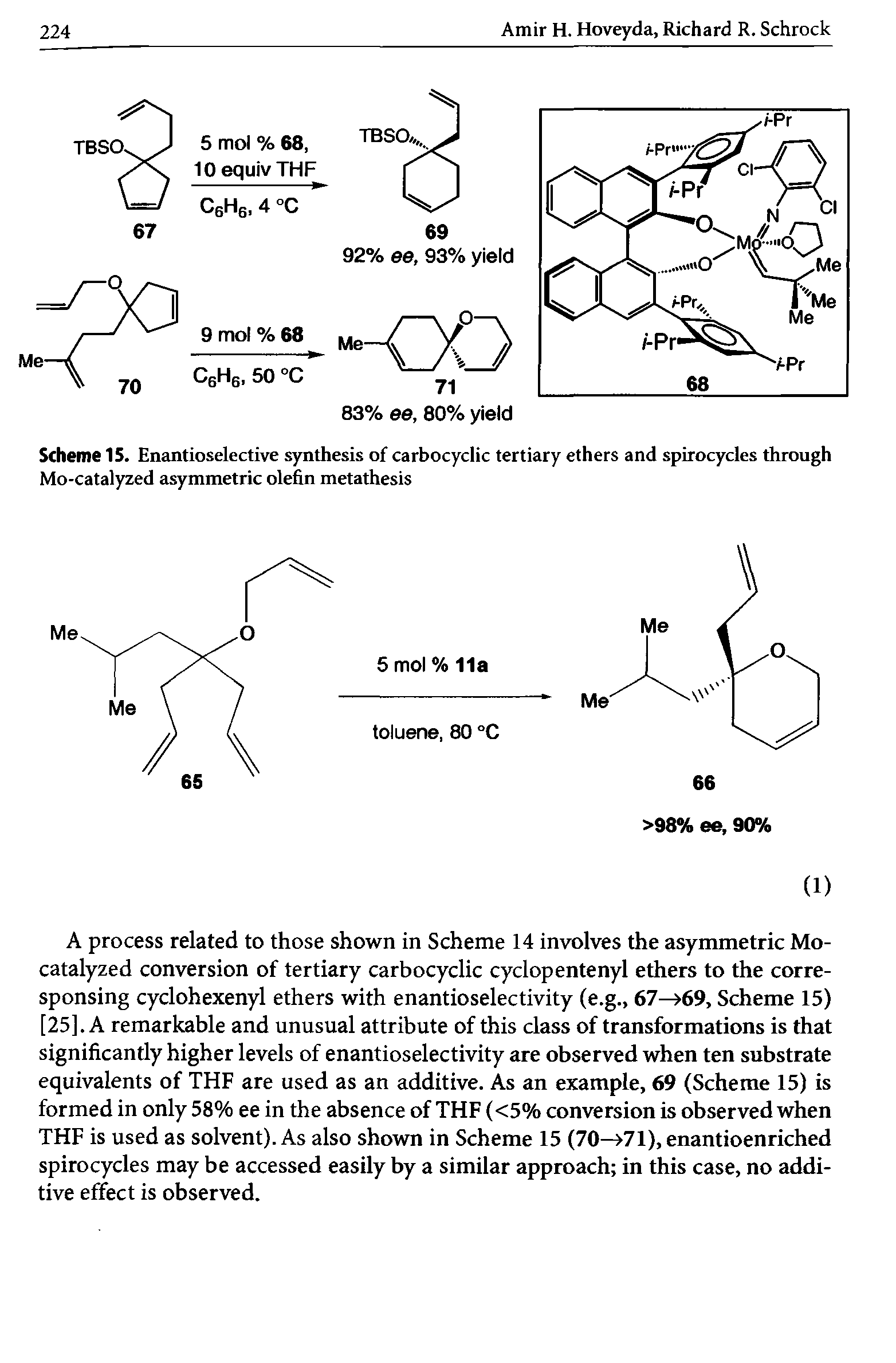 Scheme 15. Enantioselective synthesis of carbocyclic tertiary ethers and spirocycles through Mo-catalyzed asymmetric olefin metathesis...