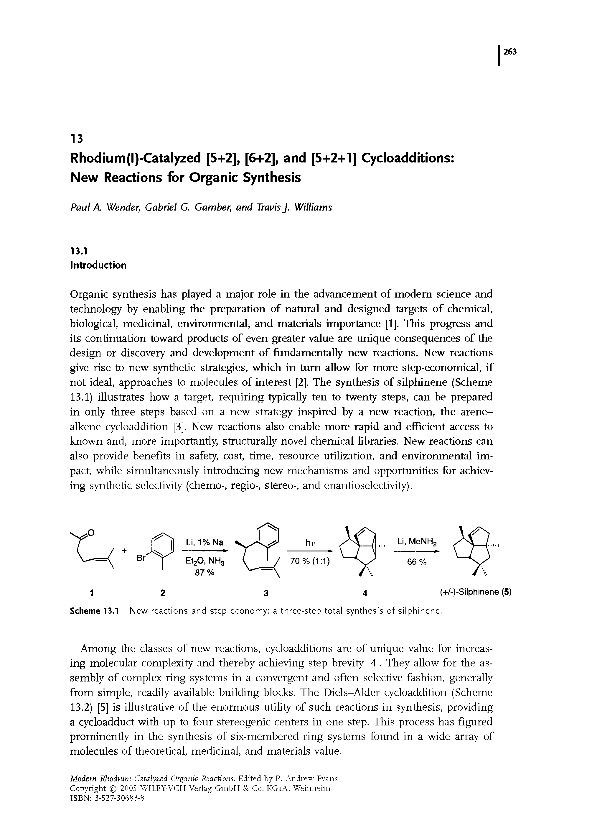 Scheme 13.1 New reactions and step economy a three-step total synthesis of silphinene.