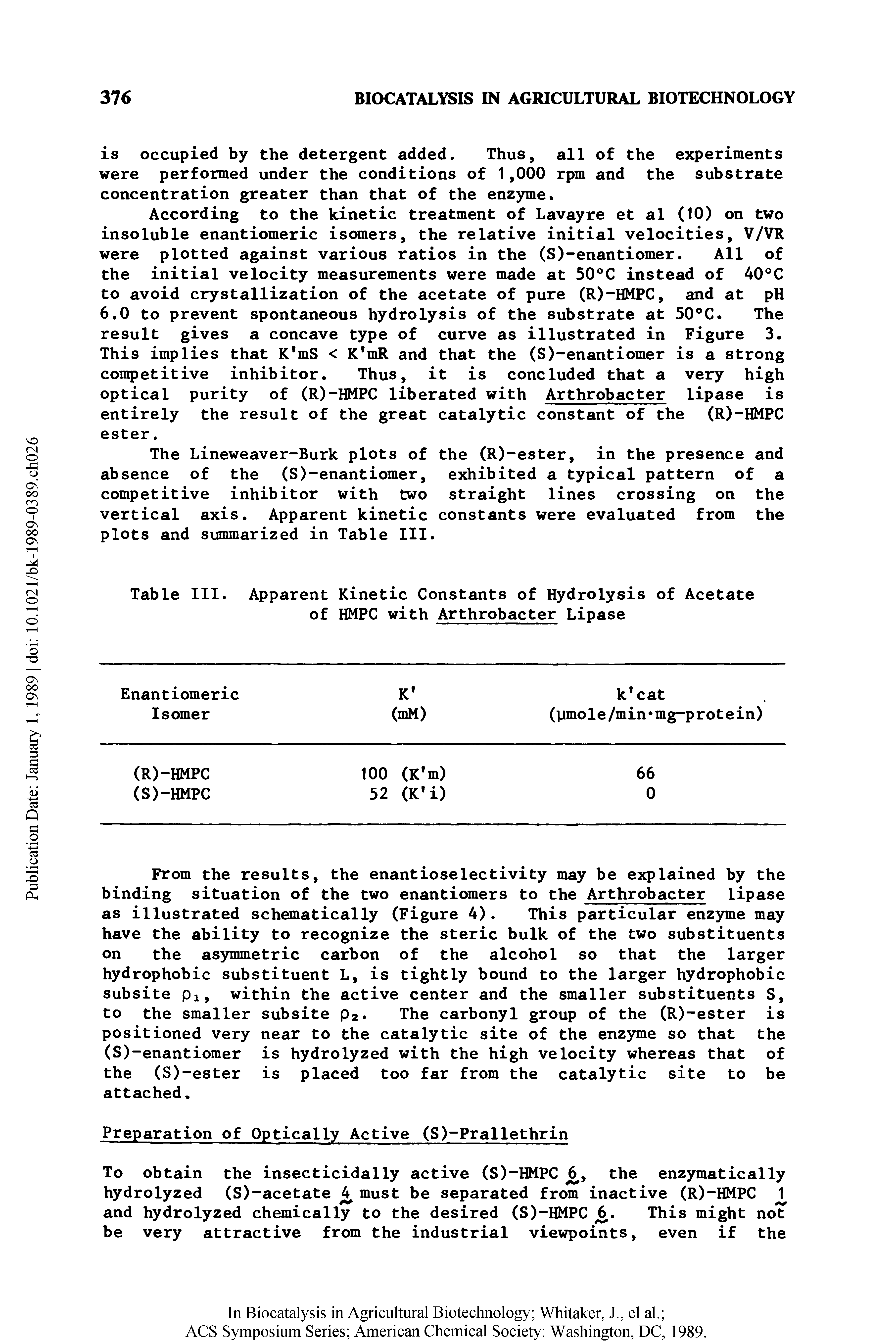 Table III. Apparent Kinetic Constants of Hydrolysis of Acetate of HMPC with Arthrobacter Lipase...