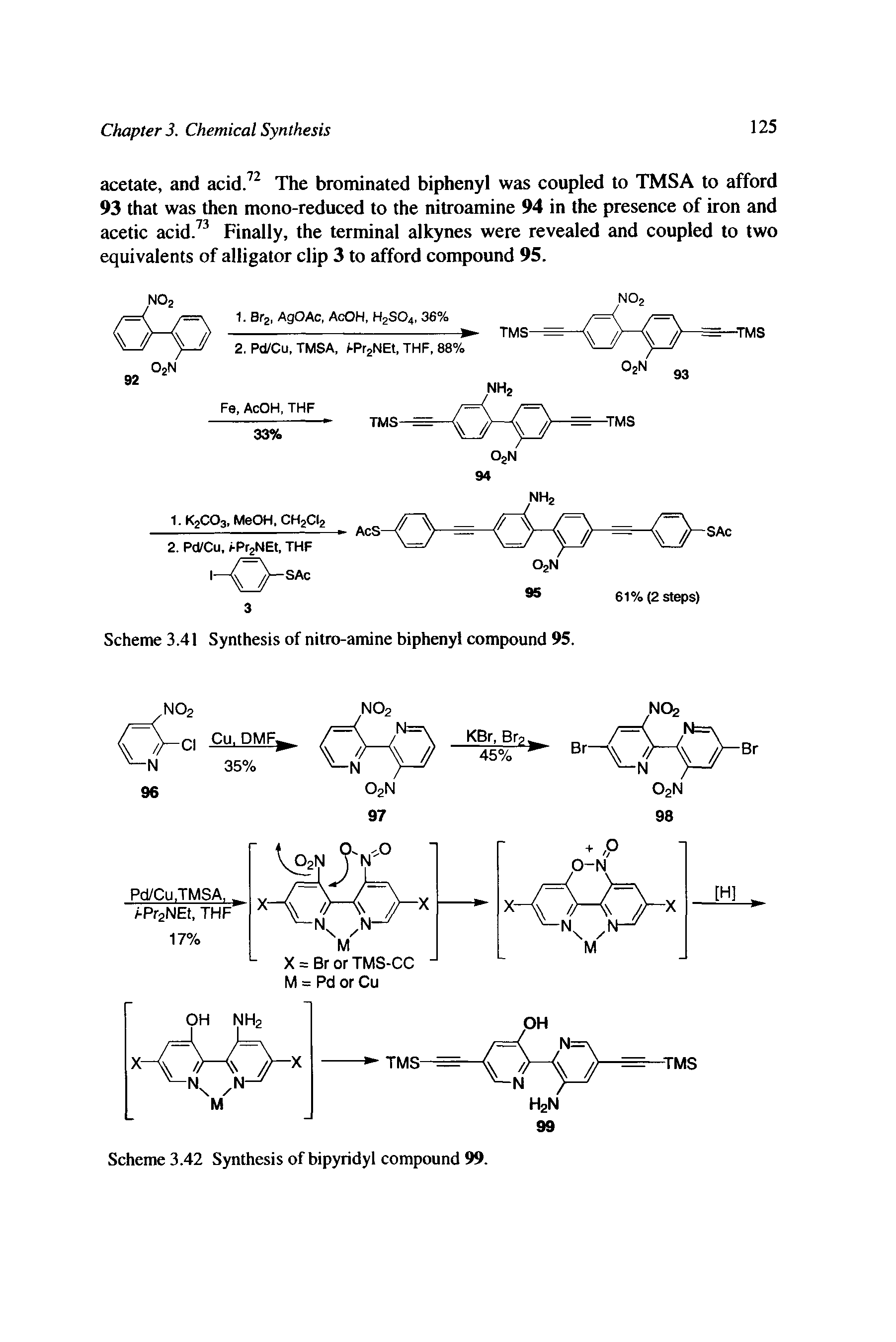 Scheme 3.41 Synthesis of nitro-amine biphenyl compound 95.