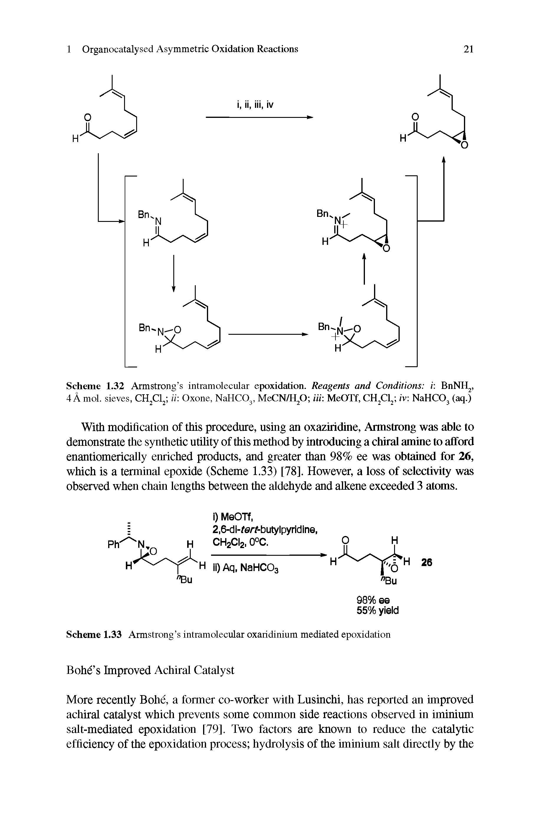 Scheme 1.32 Armstrong s intramolecular epoxidation. Reagents and Conditions i BnNHj, 4 A mol. sieves, CHjClj-, ii Oxone, NaHCOj, MeCN/H O Hi MeOTf, GHjCl iv NaHCO, (aq.)...