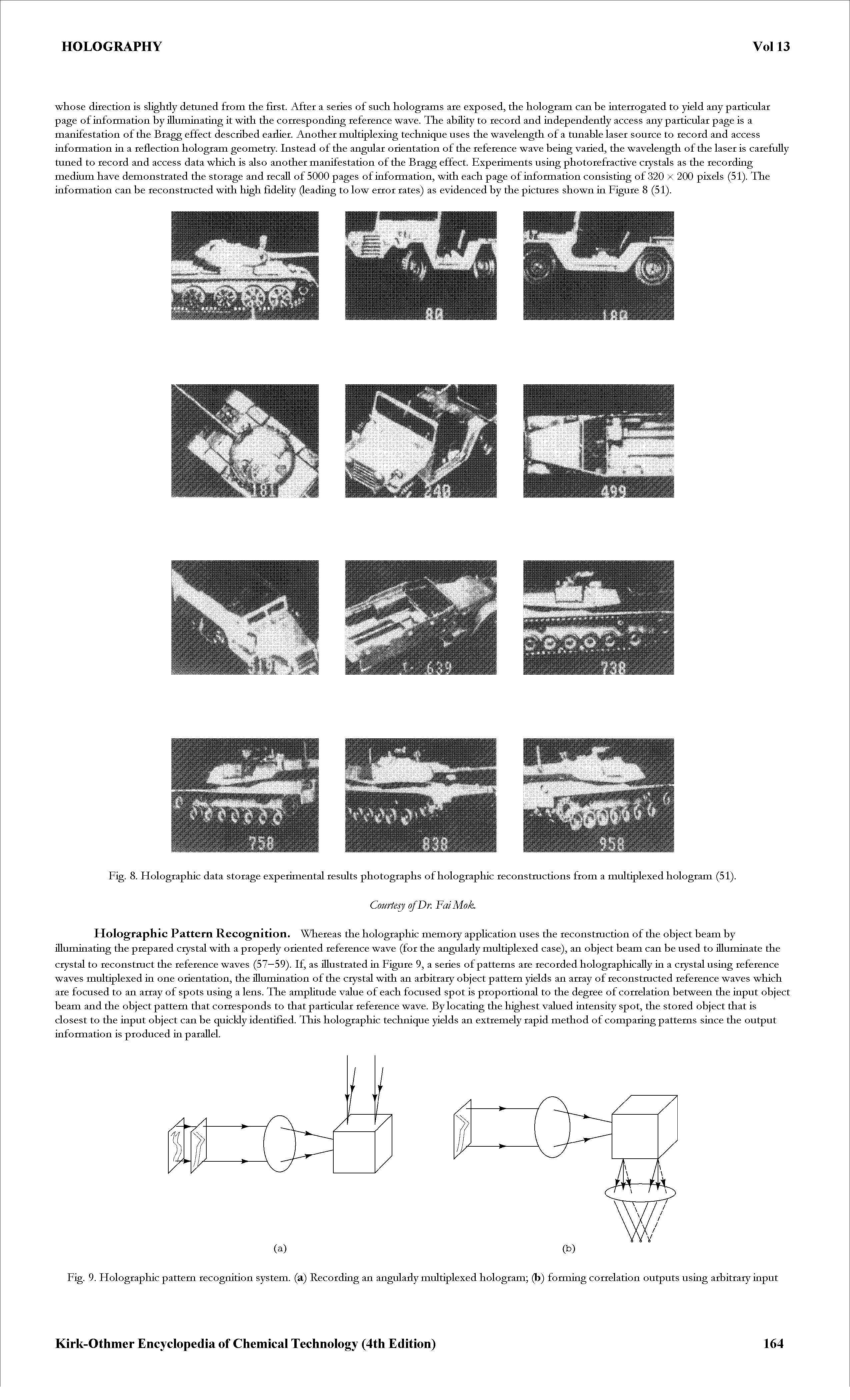 Fig. 8. Holographic data storage experimental results photographs of holographic reconstmctions from a multiplexed hologram (51).