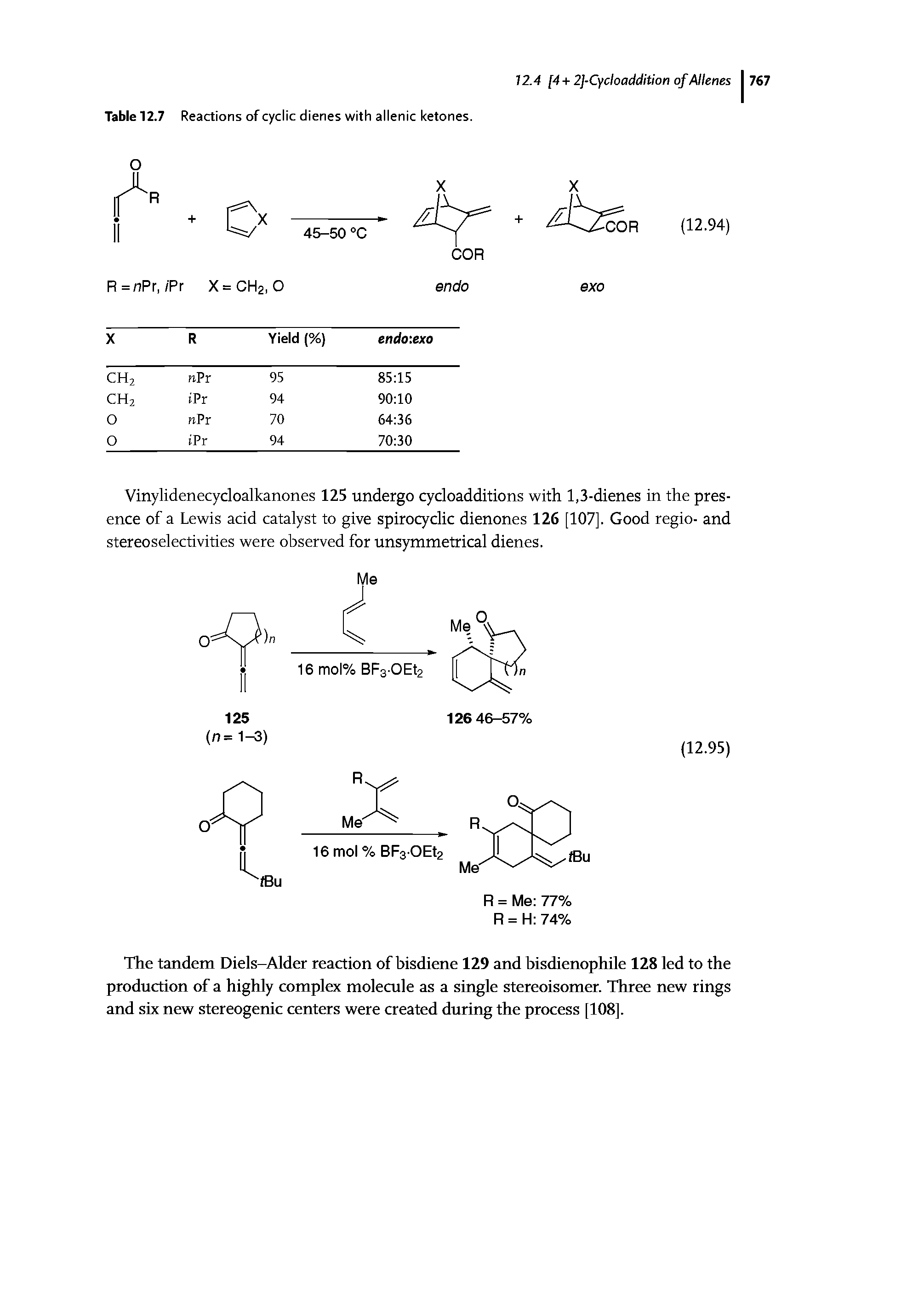 Table 12.7 Reactions of cyclic dienes with allenic ketones.